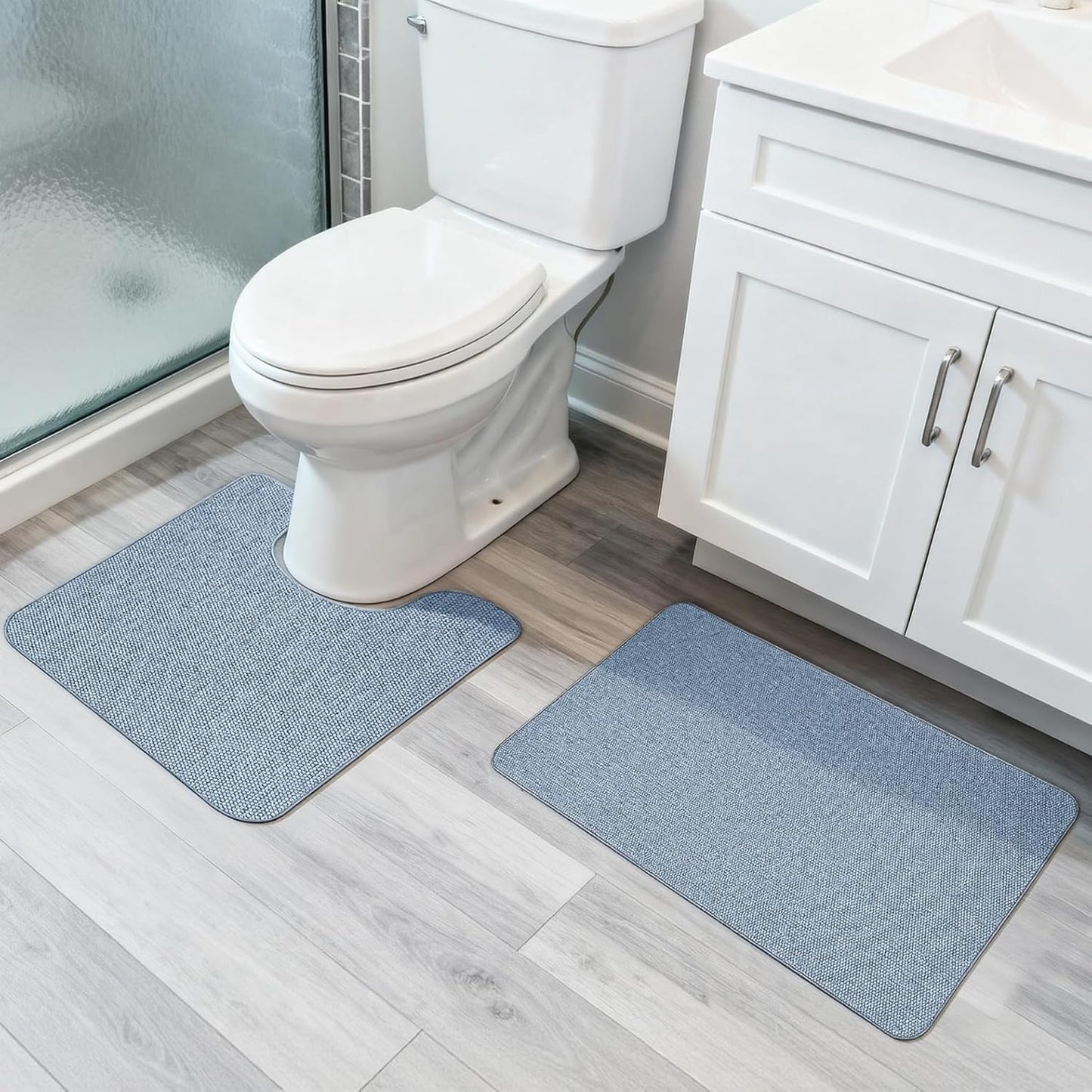 Ultra Thin Bath Mat - Non-Slip Rubber Bathroom Rug, Quick Dry & Absorbent | Grey, 1'5"x2'3" (17x27 Inch)