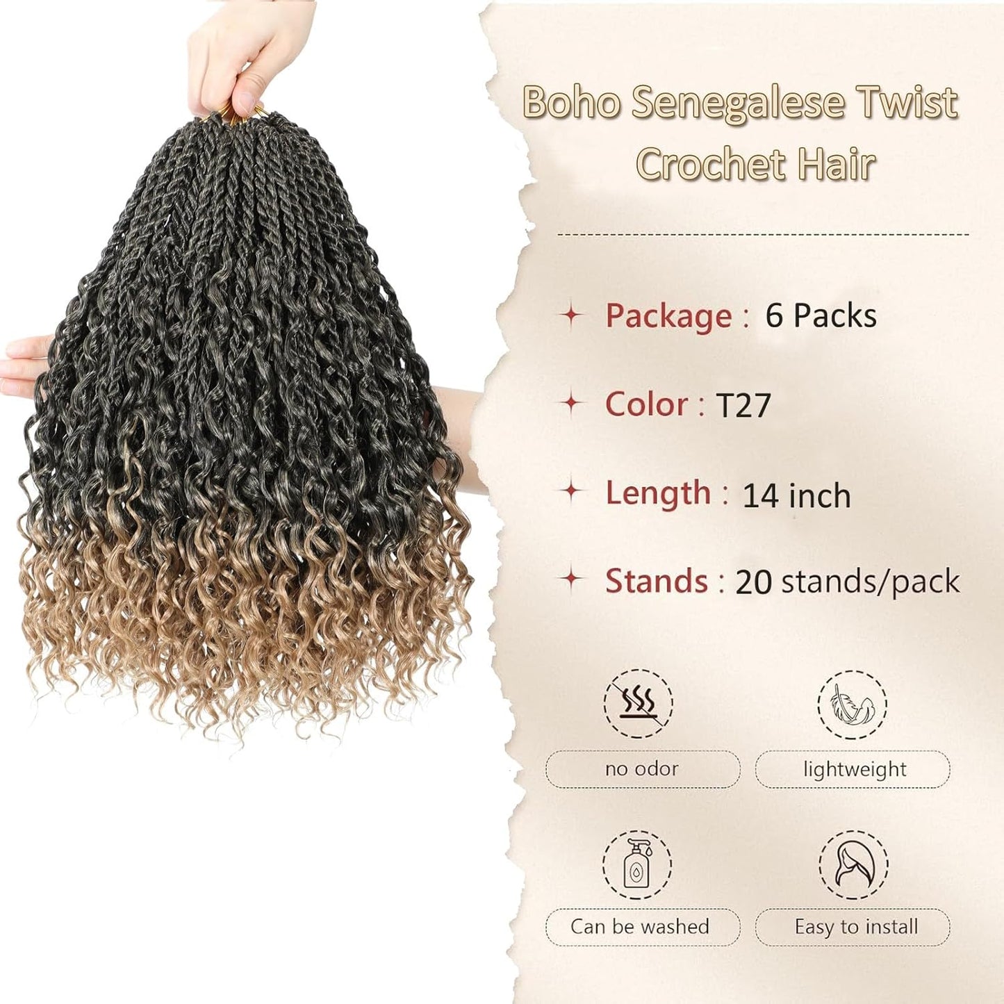 Goddess Twist Braids - Ombre Black Brown Crochet Hair Extensions | 14-Inch Curly Ends, 6 Packs for Black Women
