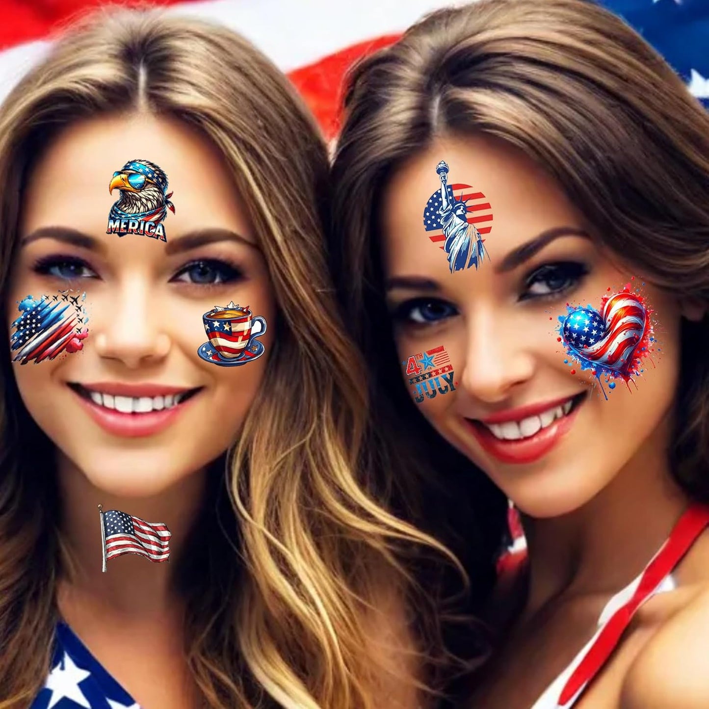 Fourth of July Temporary Tattoos - 49 PCS American Patriotic Stickers | Red, White & Blue USA Flag Designs