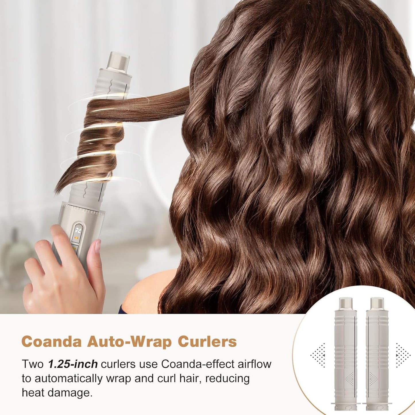 7MAGIC 7-in-1 Hot Air Styler - Versatile Hair Dryer Brush with Auto-Wrap Curlers | Fast Drying & Volumizing, Champagne Gold