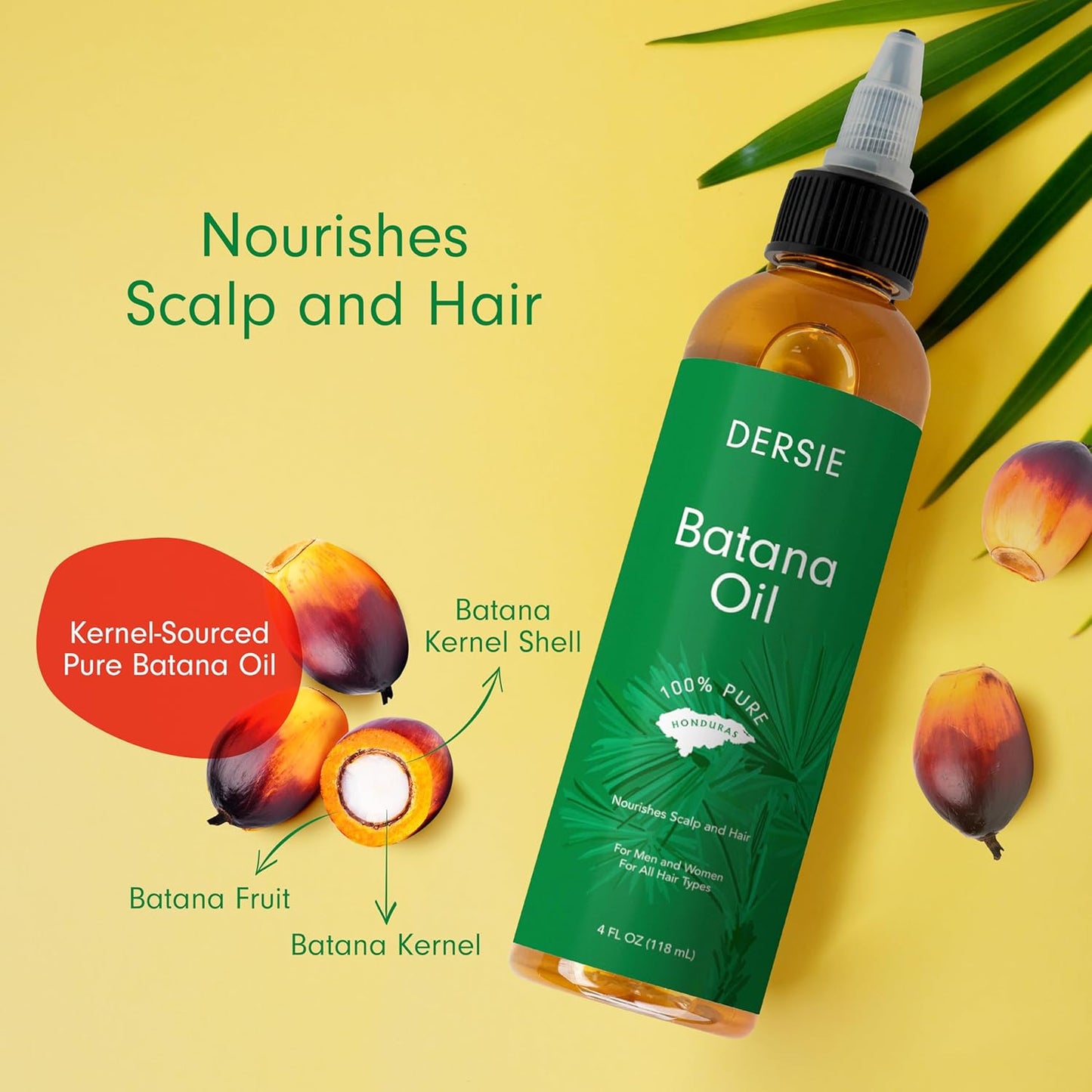 Batana Oil - 100% Pure Organic Leave-In & Pre-Wash Oil for Dry, Damaged Hair - Scalp & Hair Care | 4 fl oz