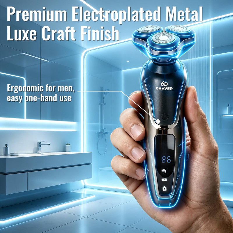 4-in-1 Electric Razor for Men, 9999 RPM High-Speed Electric Shaver with 6D Floating-Head, 90-Minute Long-Lasting, IPX6 Waterproof, LED Display, Wet/Dry Shaver with Nose Trimmer Sideburns Trimmer Face