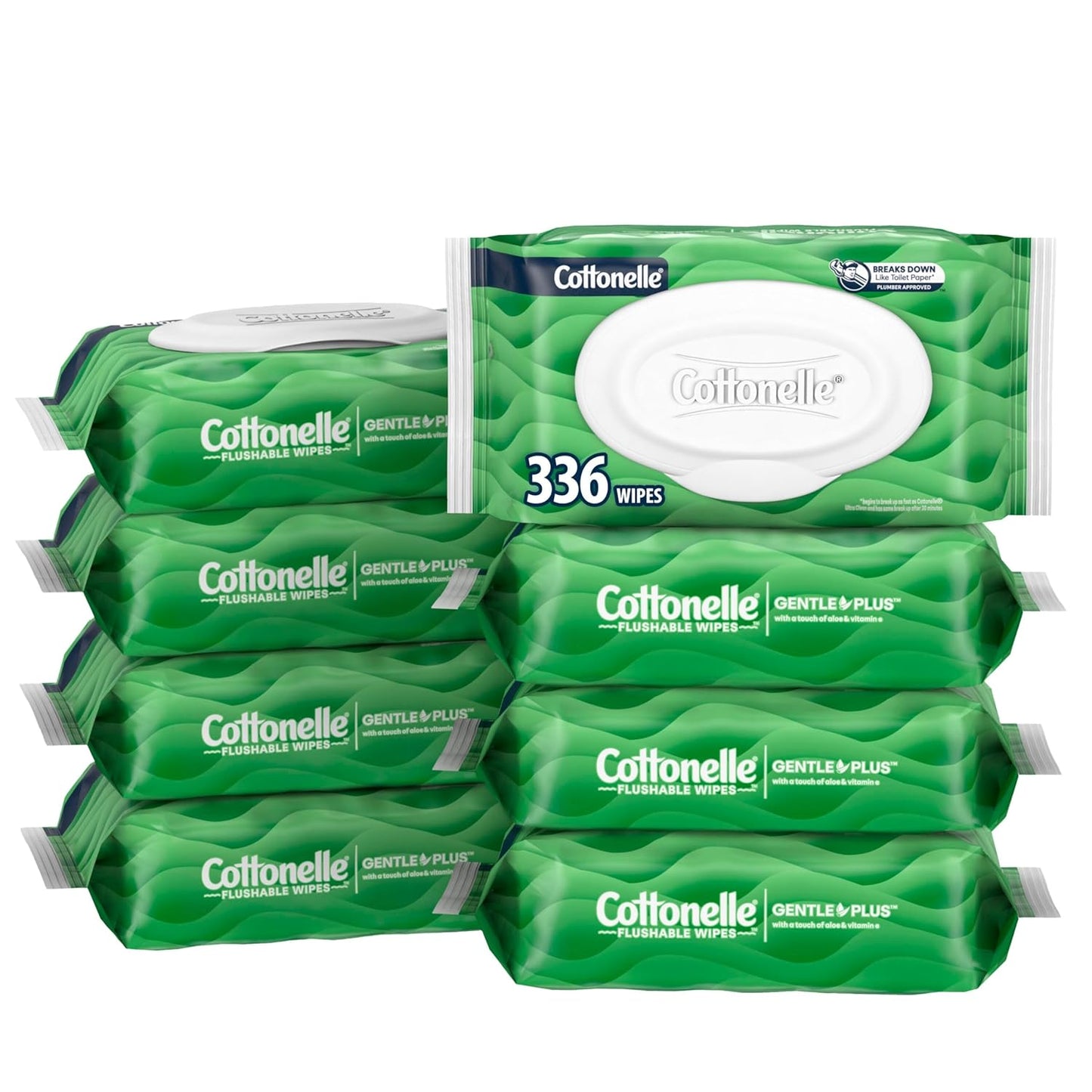 Cottonelle Flushable Wet Wipes - Fresh Feel Adult Wipes | 8 Flip-Top Packs, 42 Wipes Each (336 Total)