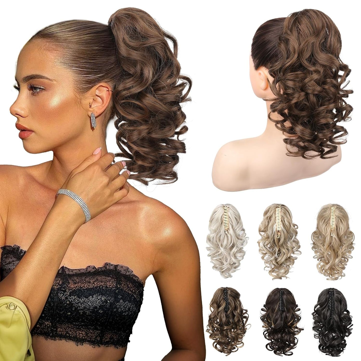 12-Inch Ponytail Extension - Classic Loose Curly Wavy Claw Clip Hairpiece for Women | Medium Blonde