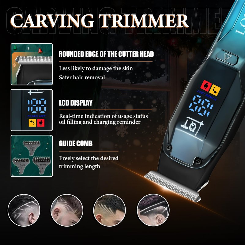 LQT Professional Hair Clippers for Men, Cordless Beard Trimmer Kit with Nose Trimmer & LED Display - Electric Shaver & Haircut Machine for Barbers