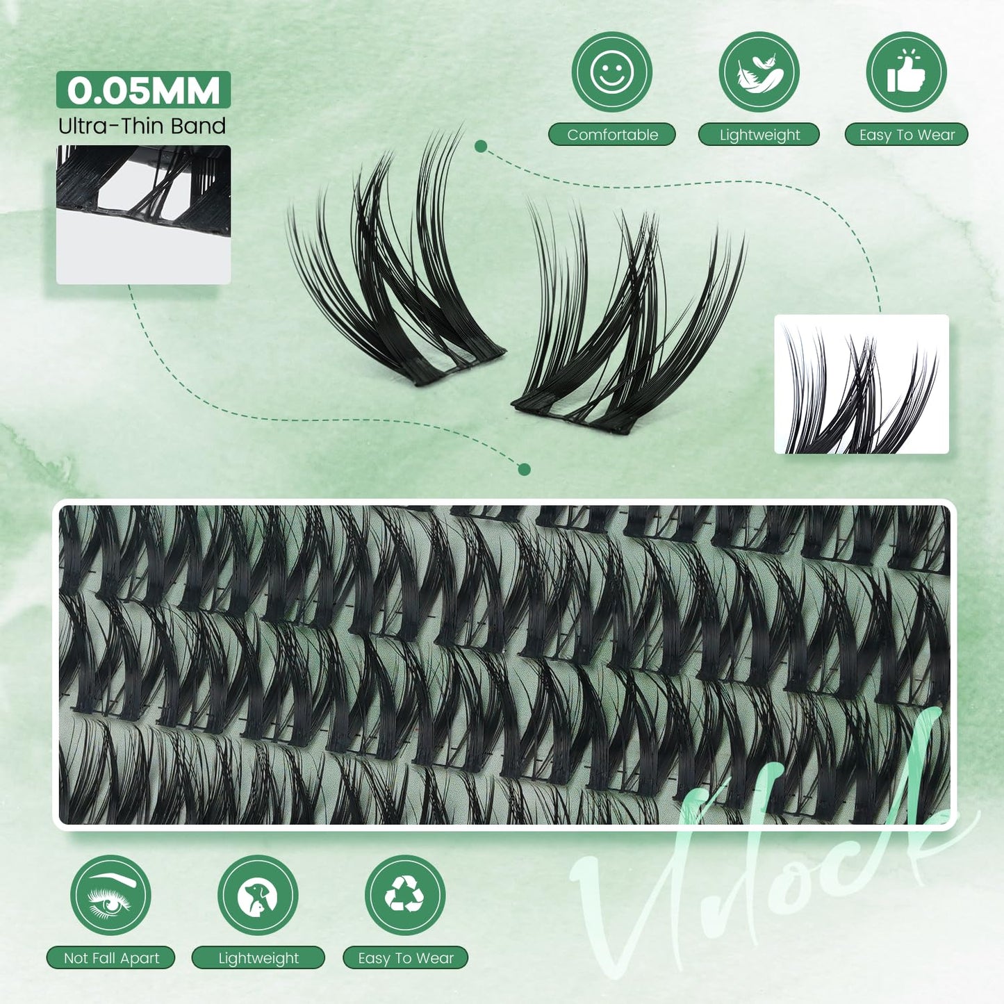 VLVLOCK Velvet Touch Lash Clusters Eyelash Extensions DIY Lash Extensions Long-Lasting Cluster Eyelash Extensions Flora Cluster Lashes Wispy Lash Clusters with Ultra-Thin Band(Velvet Touch, 10-18mm)