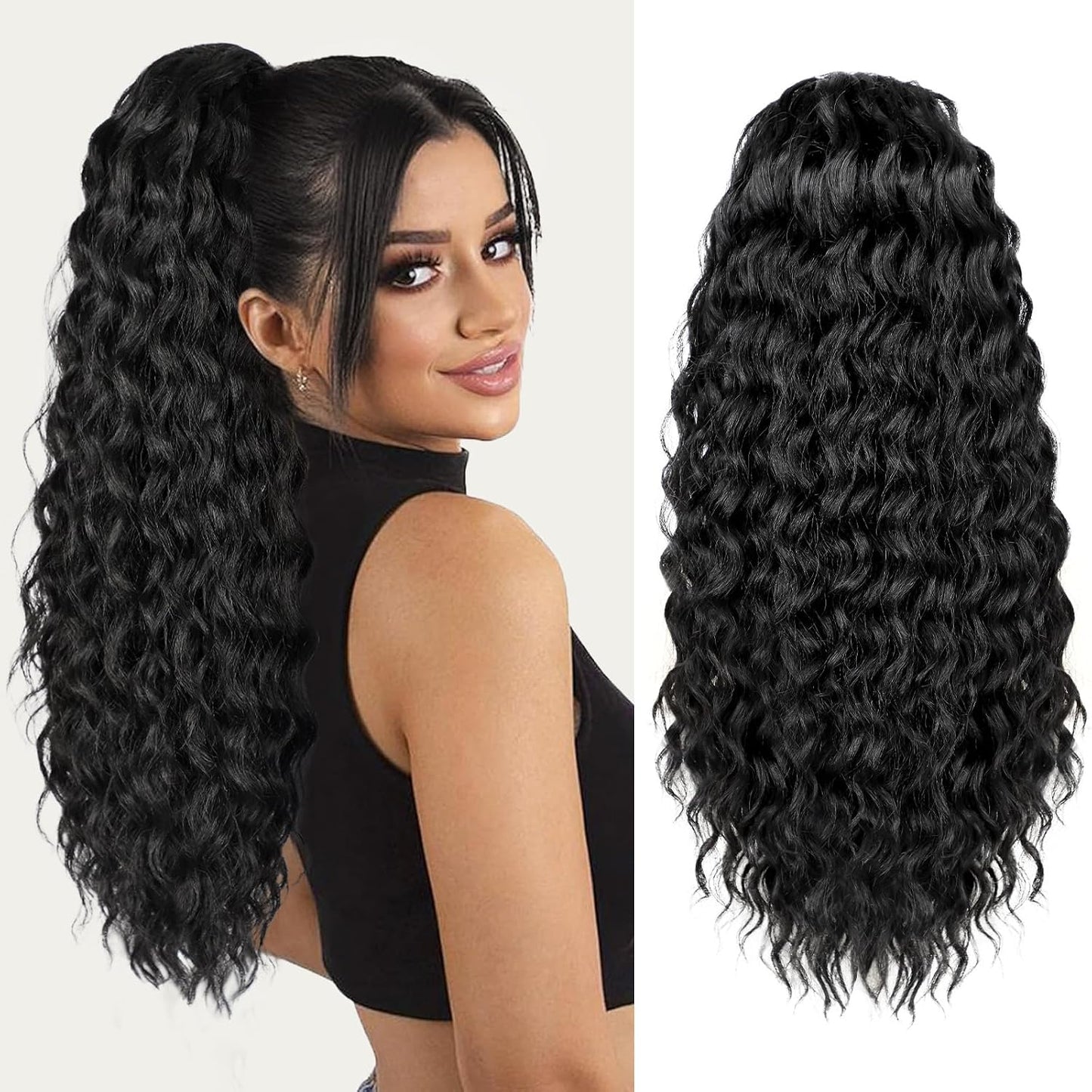 Curly Ponytail Extension - 20 Inch Drawstring Hairpiece for Black Women | Synthetic Long Wavy Style