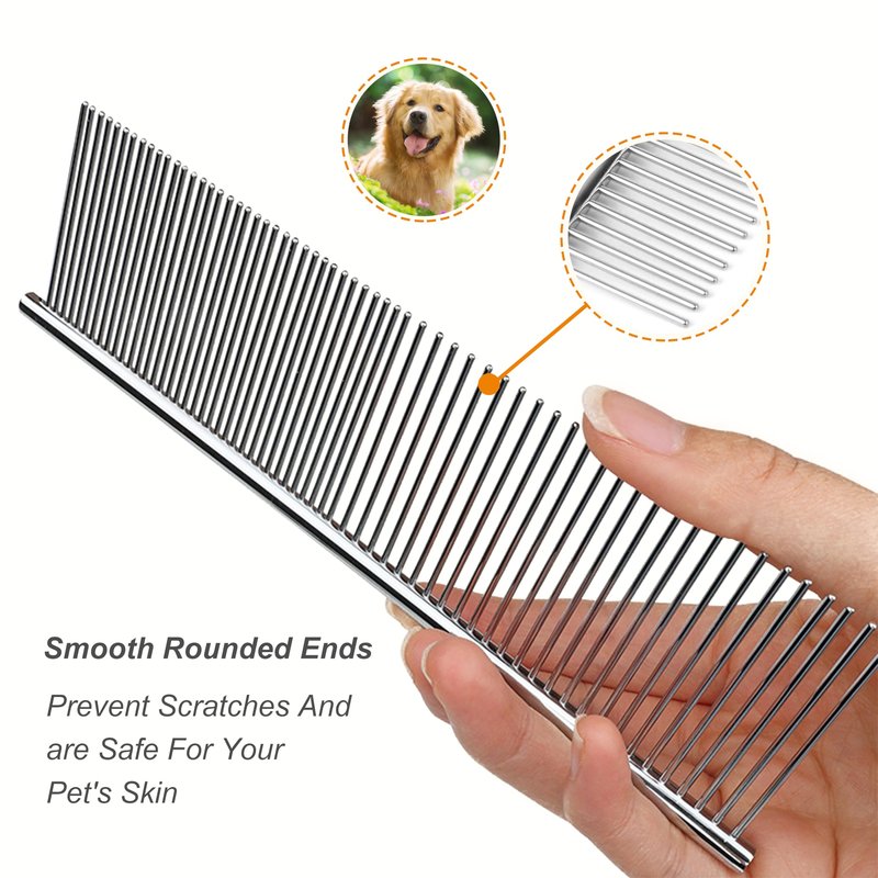 Jigfew 3 Pack Metal Comb For Dogs,Cat Grooming Comb,Dog Combs,Doodle Comb,Shedding Comb,For Professional Grooming Tool For Long And Short Haired Dog,Cat And Other Pets. (Large Medium Small), Metallic