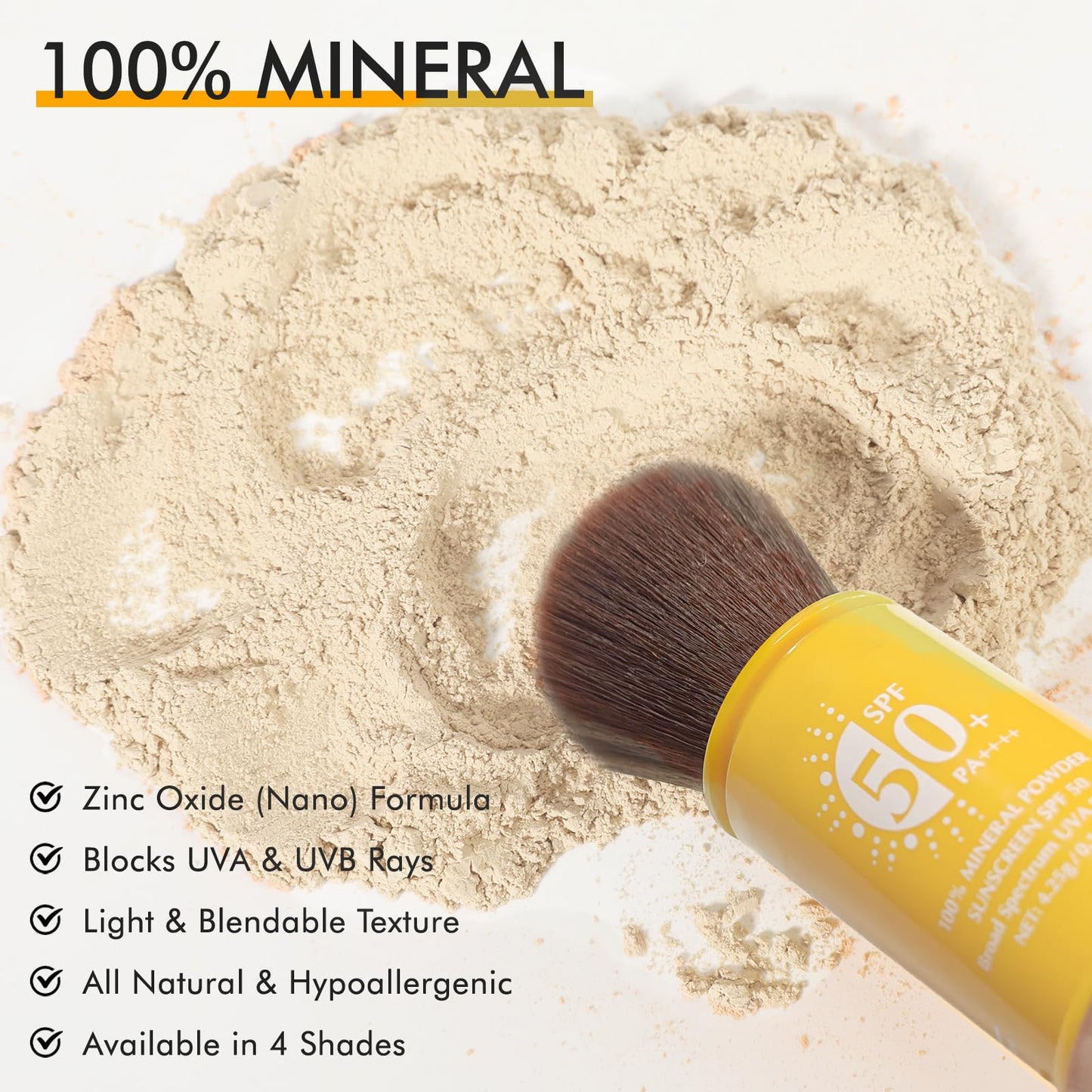 1PCS Mineral Sunscreen Setting Powder – SPF 50 Brush On Powder Sunscreen for Face, Scalp & Hair, Lightweight Breathable Lasting Oil Control, Matte Finish Loose for All Skin Types（01# Translucent）