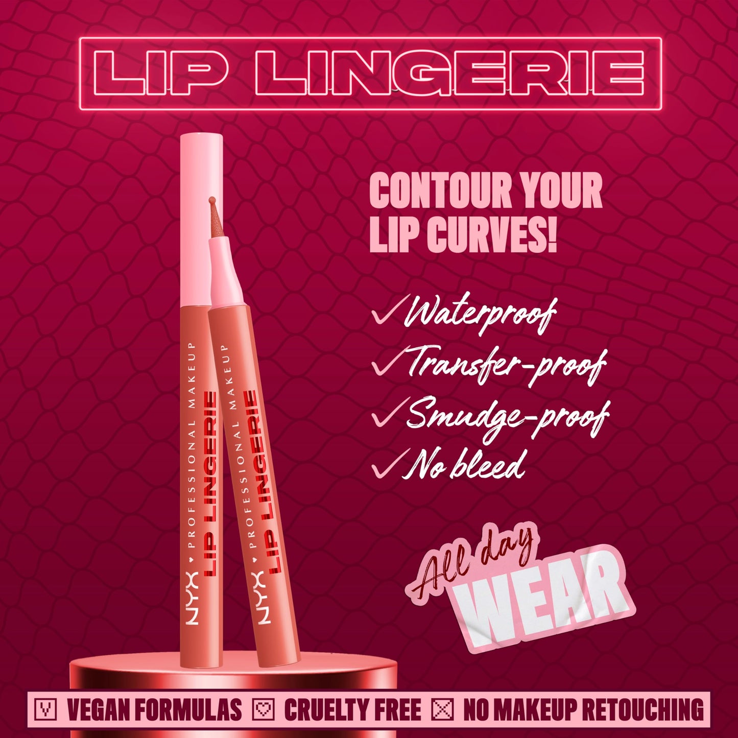 NYX PROFESSIONAL MAKEUP Lip Lingerie Liner Stain, Seamless Make Up with All-Day Stain, Waterproof Lip Stain Finish - After Hours (Warm Rose)