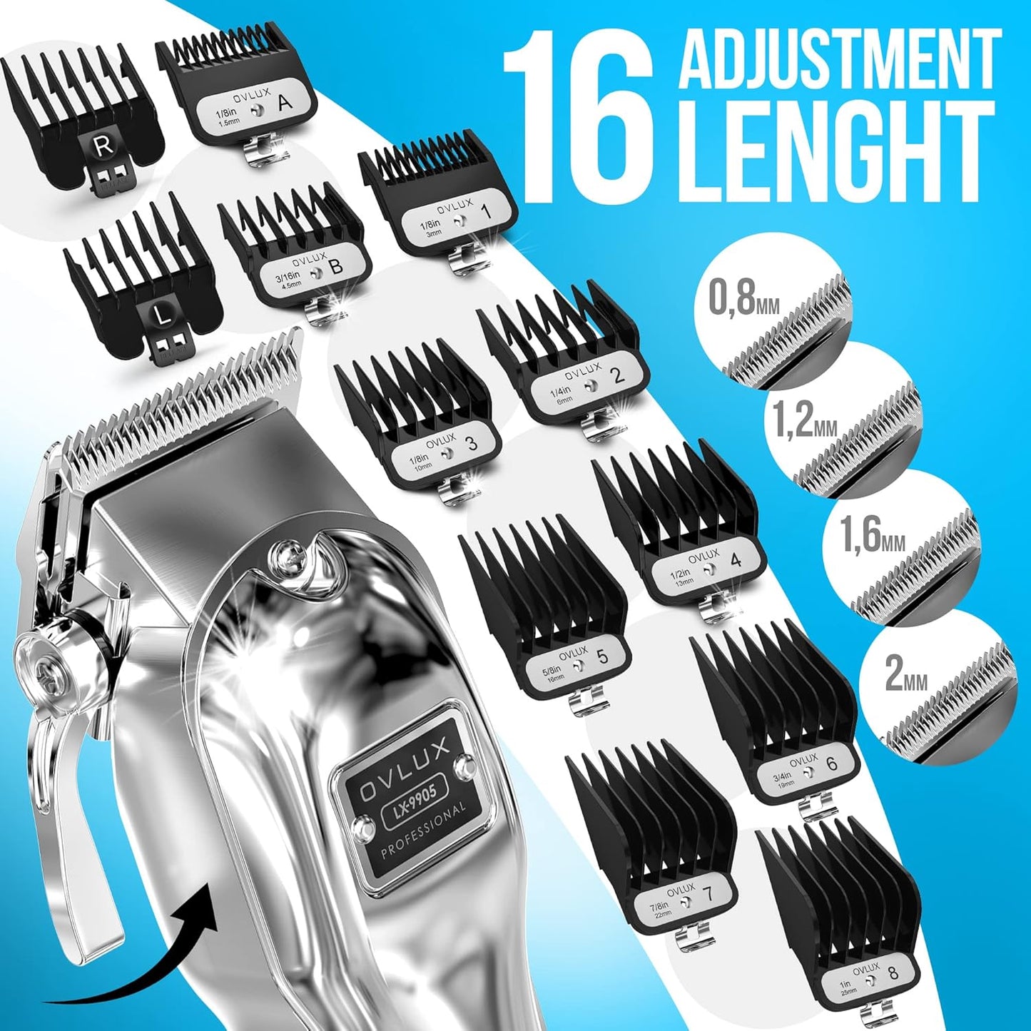 Professional Cordless Hair Clippers for Men - Rechargeable Full Metal Beard Trimmer | Ideal Gift for Dad - Silver