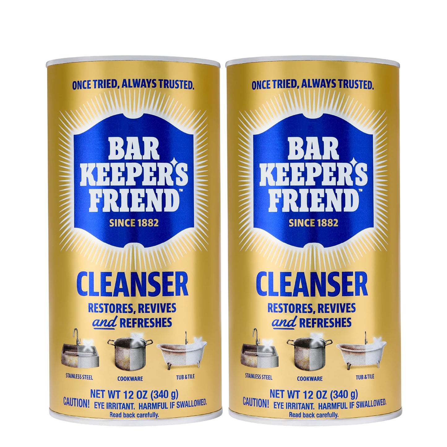 Bar Keepers Friend Powder Cleanser, 12 oz x 2, Multipurpose Cleaner, Degreaser & Remover for Burnt Stainless Steel Pots and Pans, Rust Stains, Hard Water Deposits & Soap Scum