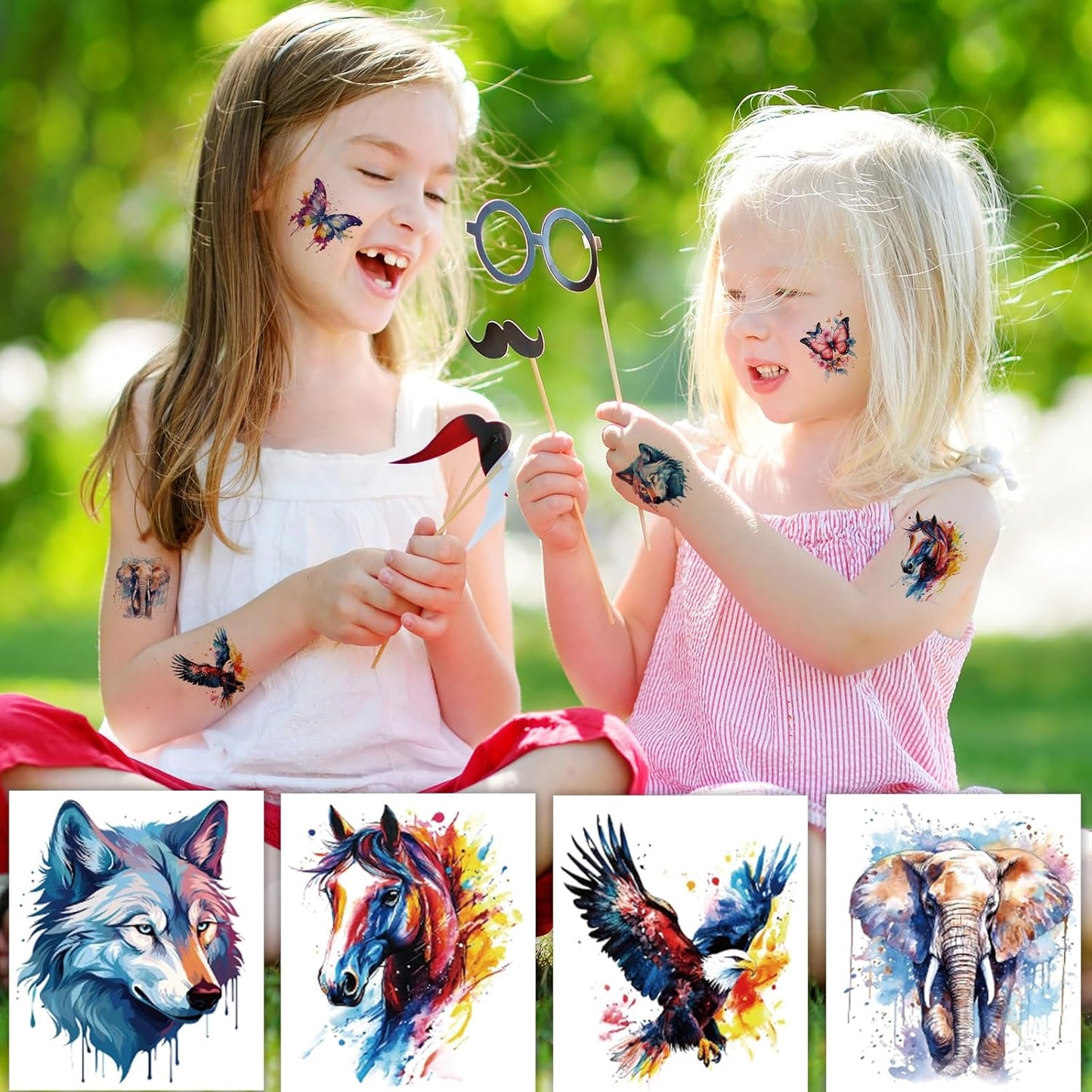 160 PCS Watercolor Animal Temporary Tattoos for Kids - Cute Stickers for Birthday Parties & Gifts | 30 Sheets