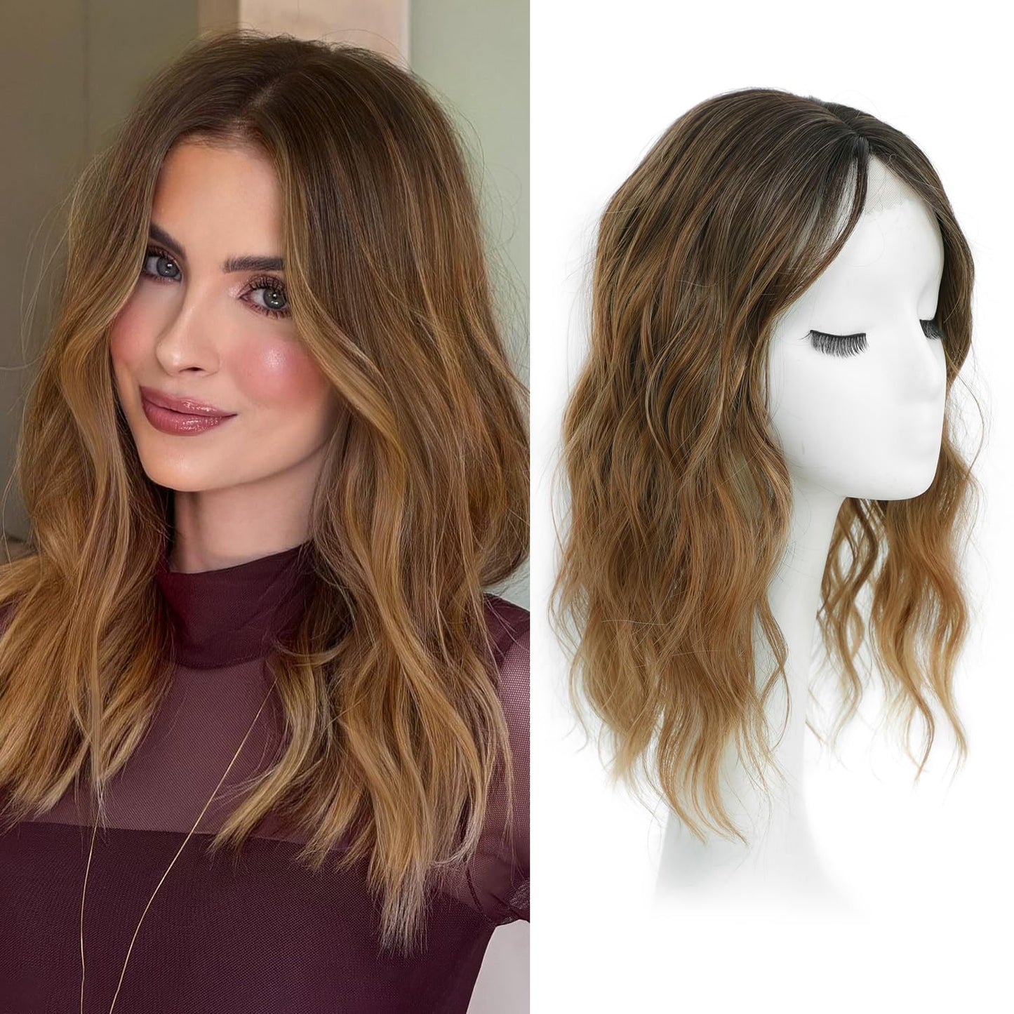 Wavy Hair Topper for Women - 16 Inch Full Coverage Hair Piece | Natural Blending, Easy to Wear