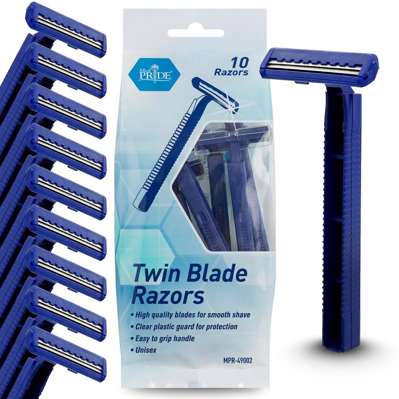 MED PRIDE Disposable Razors,10-Pack| Twin Blades & Easy Grip For Max Control & Smoothness| Unisex, Smooth & Comfortable Shaving Care for Men & Women