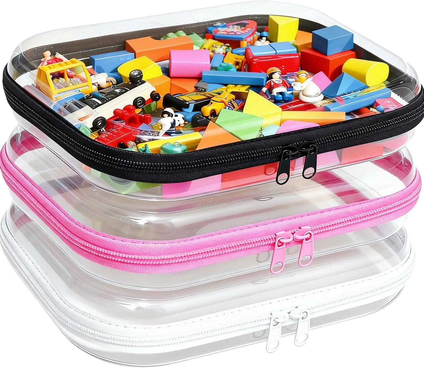 Clear Hard Plastic Zipper Case Set - Portable Travel Organizer for Makeup, Toys, Snacks | 3PCS
