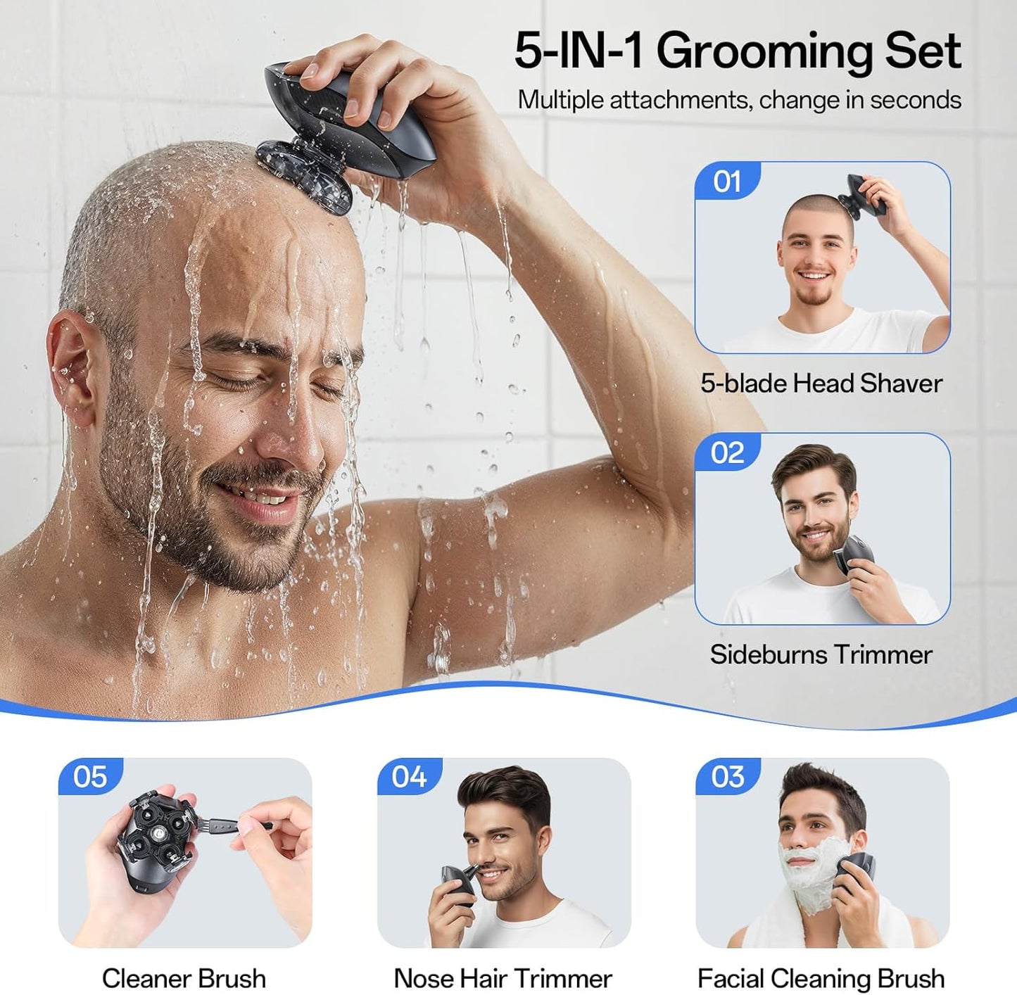 Electric Razor for Men - Cordless Rechargeable Wet/Dry Head & Body Shaver | Waterproof Rotary Blades, Gray