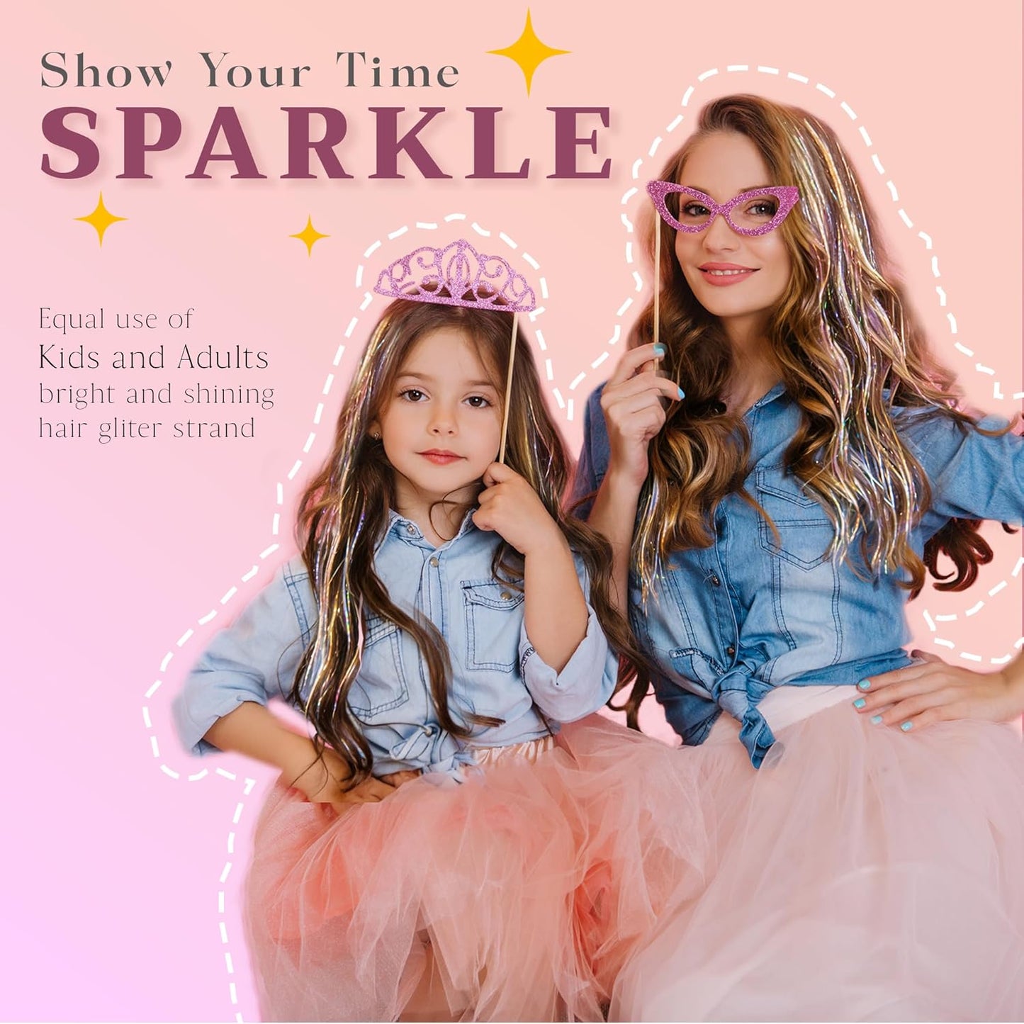 Hair Tinsel Kit - 18 Colors Sparkling Glitter Extensions for Girls | 8600 Strands for Festivals & Parties