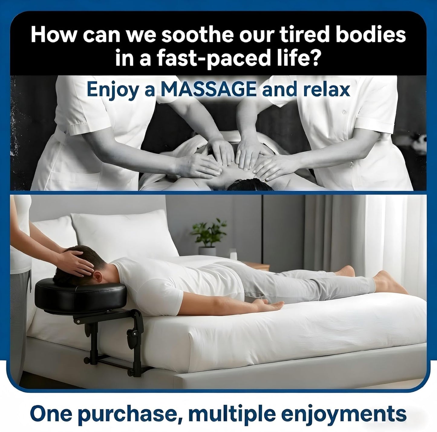 Massage Headrest for Bed - Adjustable 18" SPA Face Cradle Cushion | Home Salon Support (Black)