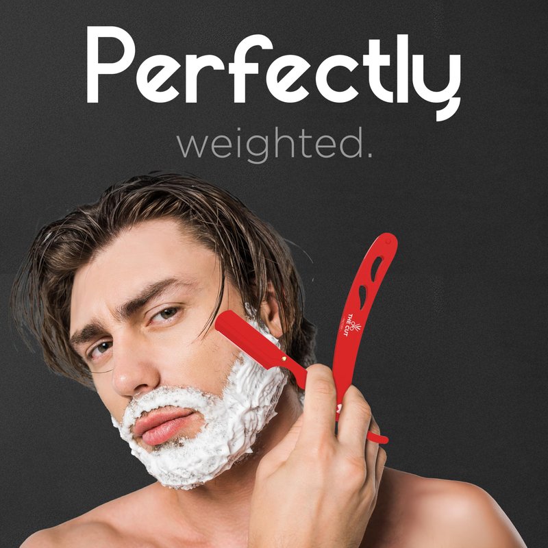 The Cut- Factory- Straight Razor with 20 Pack Platinum Treet Single Blade Razors for Men- Professional Barber Straight Edge Razor for Close Shaving 100 Percent Stainless Steel, Red