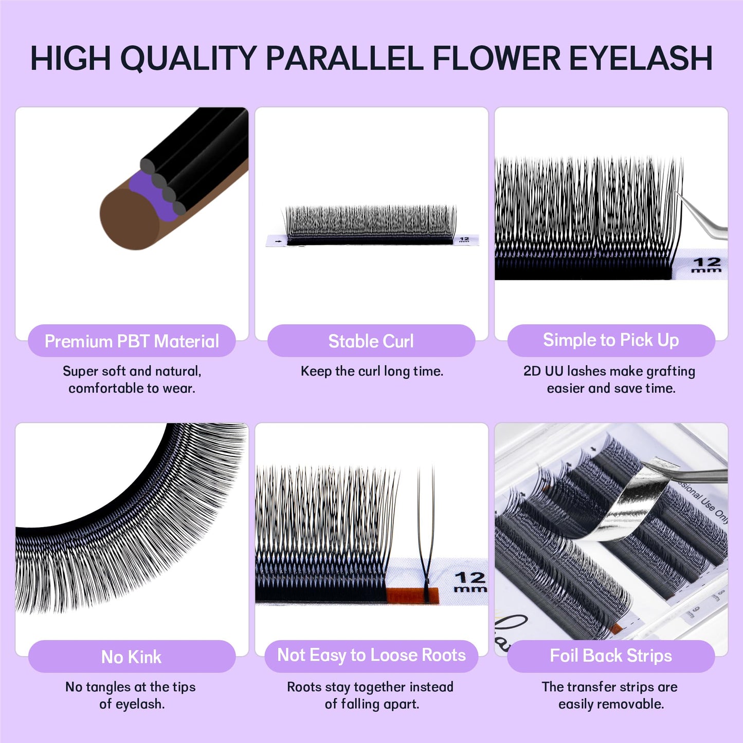 Natuhana 2D U Shape Lash Extensions Easy Fan Russian Volume UU Eyelash C/D/L/LU Curl 0.07mm Natural Y Shaped 12 Rows Premade Eye Lashes Supply(Black,0.07D,8-14mm)