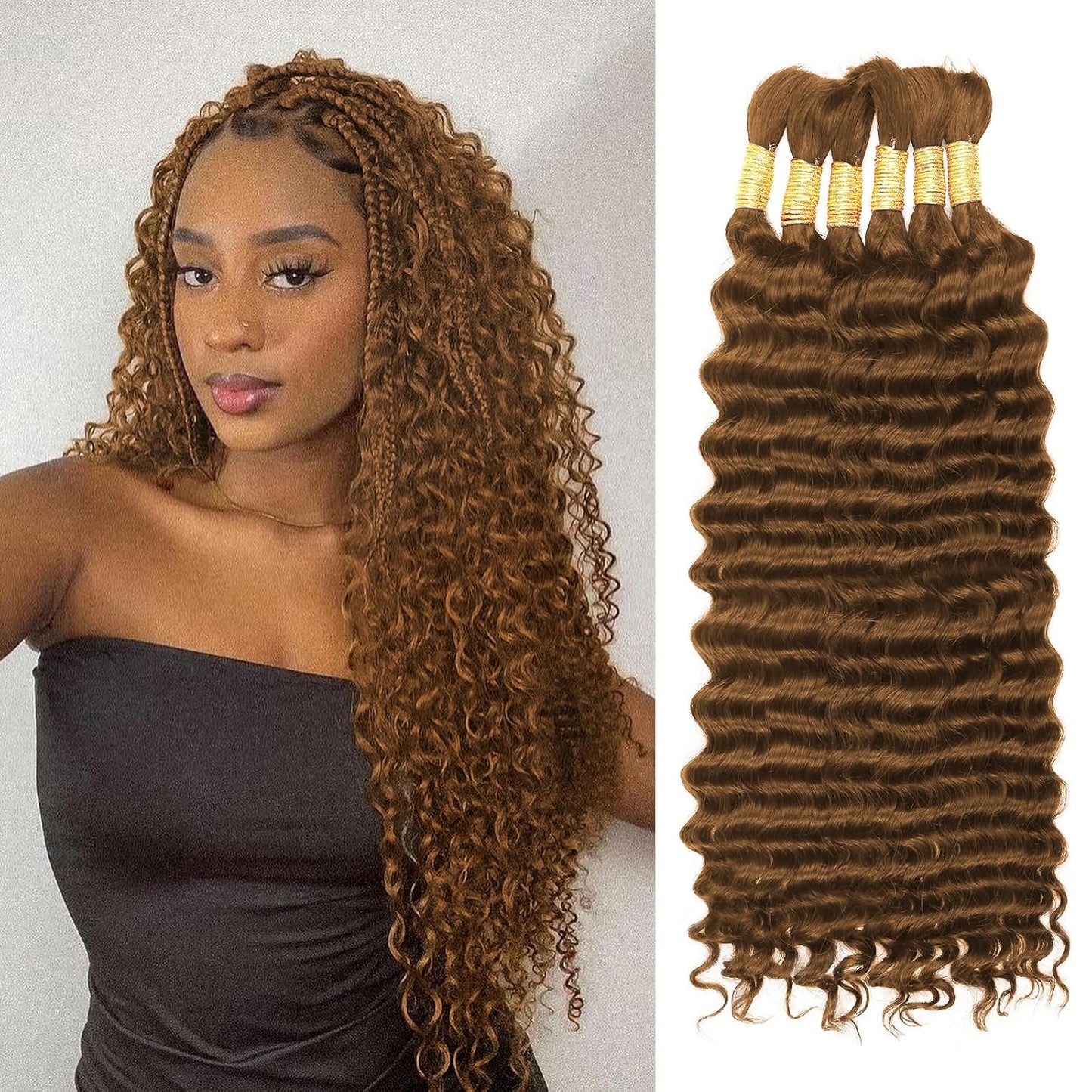 Human Braiding Hair - Ombre Deep Water Wave | 150g 16 Inch Curly Braiding Bundles, 1B/30 Highlights