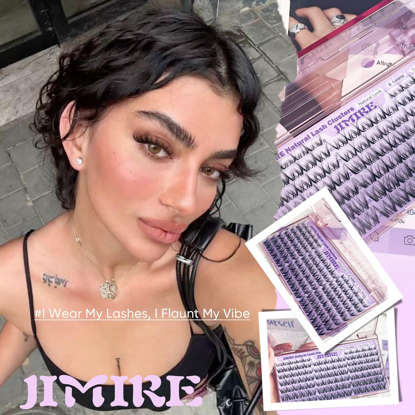 Spider Breeze Lash Clusters Wispy Eyelash Clusters CC Curly Natural Lashes Clusters Fluffy Cluster Eyelash Extensions Natural Look 8-14MM Short Cluster Lashes for Clean Baddie Makeup Look by JIMIRE
