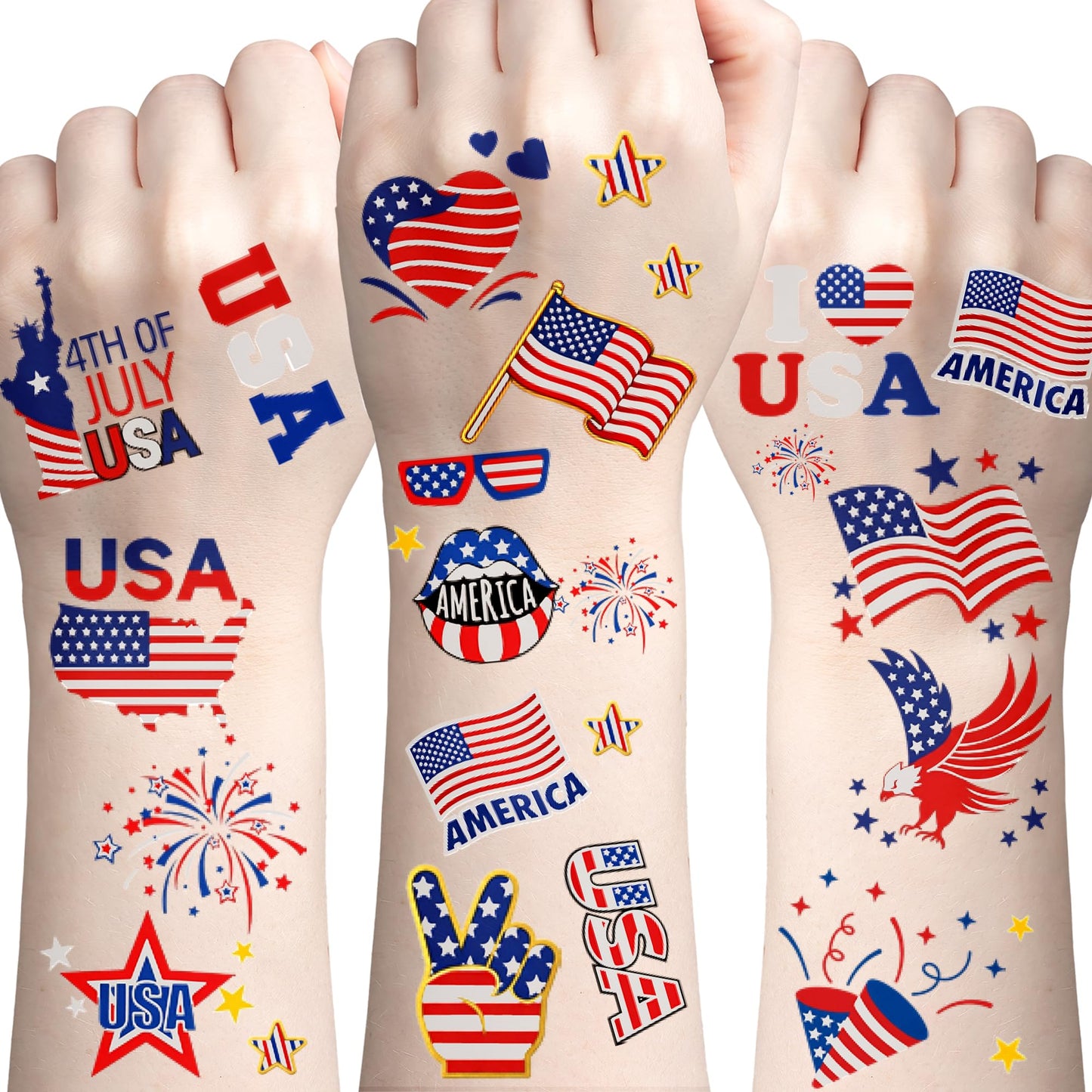 Itscolofy 4th of July Glitter Freckle Tattoos, Patriotic Temporary Tattoos Stickers, 4th of July Accessories for Women, Red White and Blue USA Flag Star Freckles for Independence Day 250th Party 36PCS