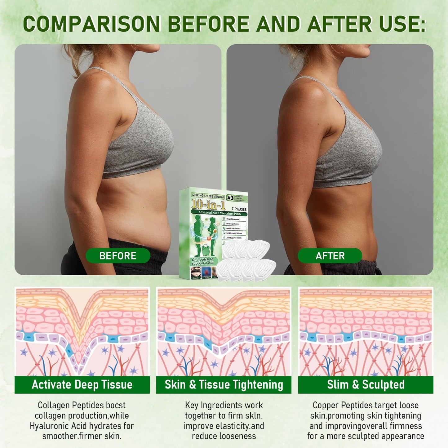 kjopzxtedi New Moringa 10-in-1 Advanced Nano Microdarts Patch,Moringa Patches - 7 tablets/box, Natural Skin Patches for Women and Men - Gentle Formula for All Skin (2 boxes)