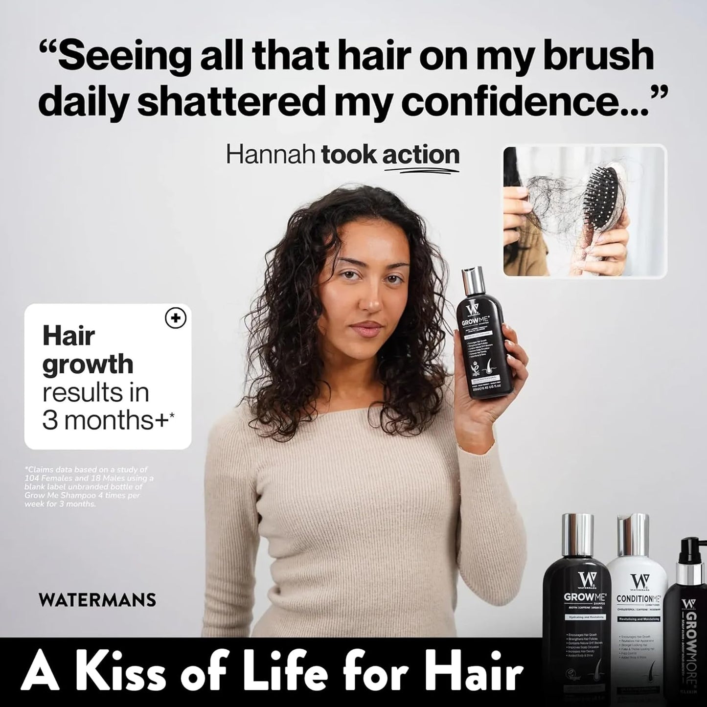 Watermans Grow Me Organic Hair Growth Shampoo - Strengthening Biotin & Rosemary Formula for Thicker Hair | 8.45 fl oz
