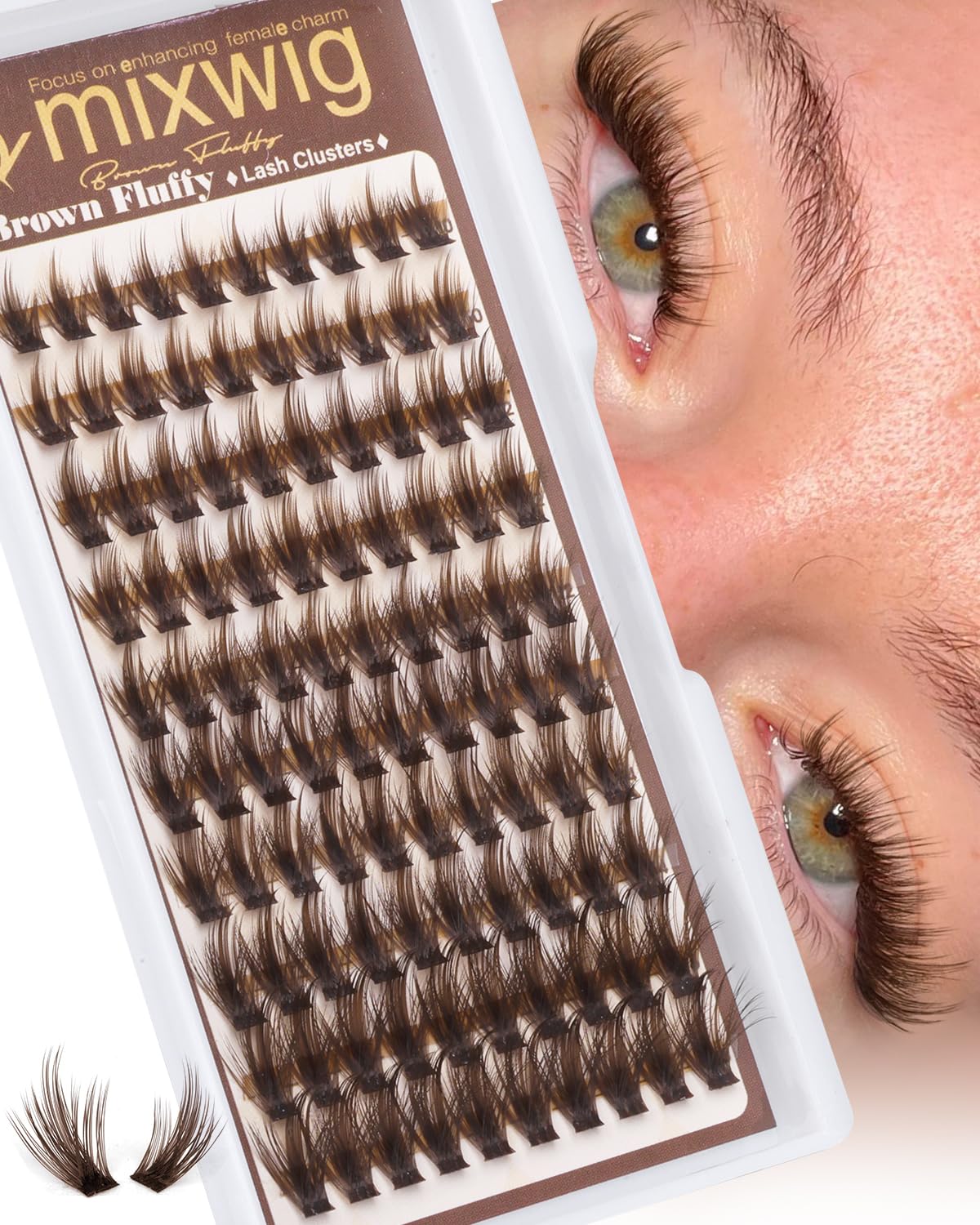 Brown Lash Clusters Manga Eyelash Clusters Fluffy Cluster Eyelash Extensions Natural Spiky Cluster Lashes Wispy Dark Brown Individual Lashes 10-16MM D Curly DIY Lash Extension by Lvmixwig