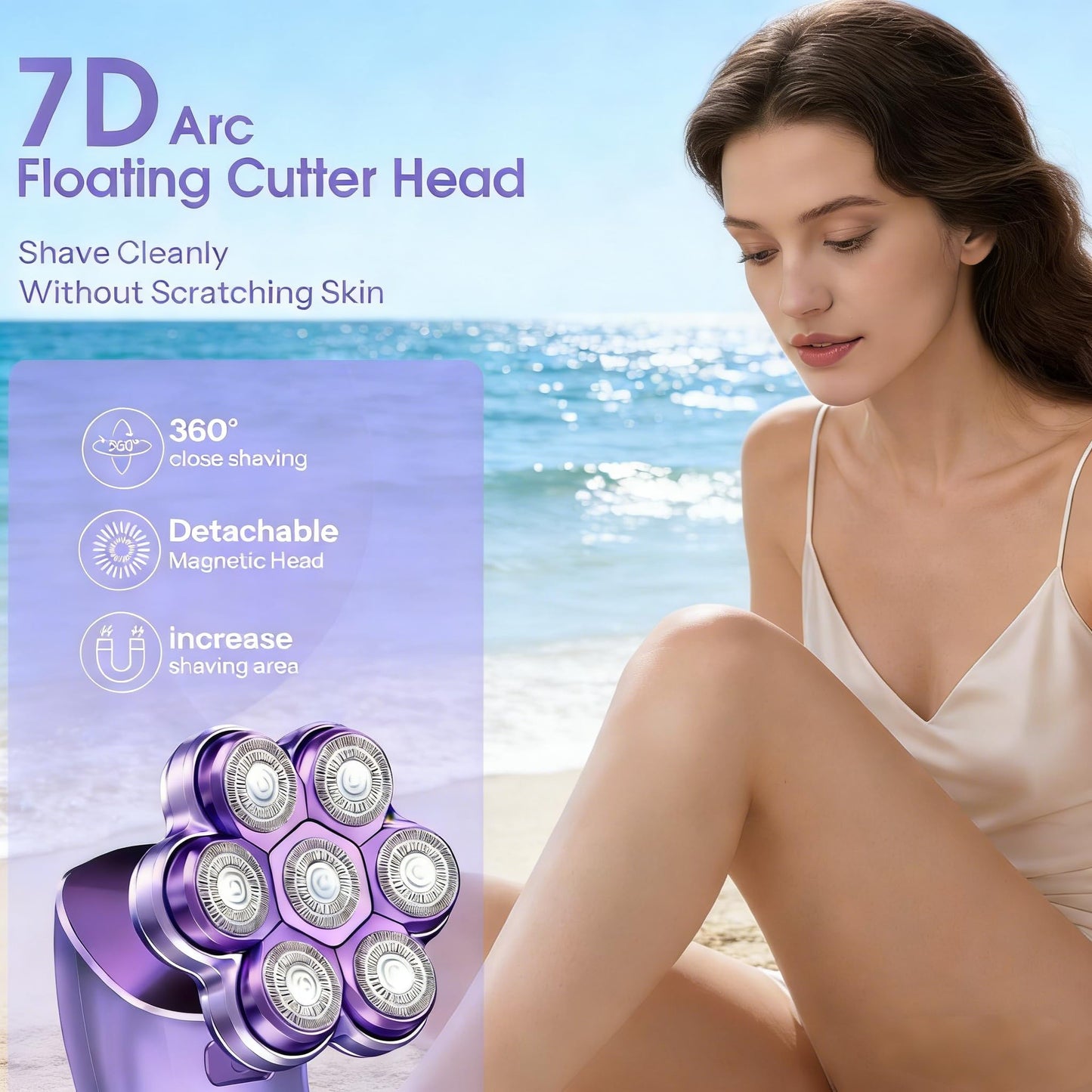 Electric Razors for Women, 7D Magnetic Heads Full Body Shaver, 5-in-1 Waterproof Wet Dry Hair Remover with LED Display, Bikini Trimmers for Underarms, Face, Legs, Lips, Arms