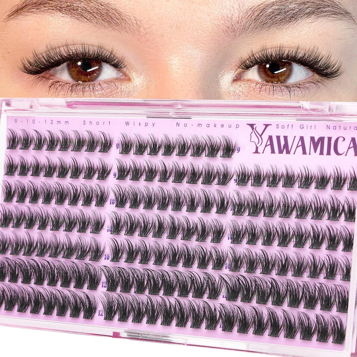 Natural Lash Clusters - 9-10-12mm CC Curl Wispy Eyelash Extensions | Soft, Lightweight for Cat Eye & Doll Eye Looks