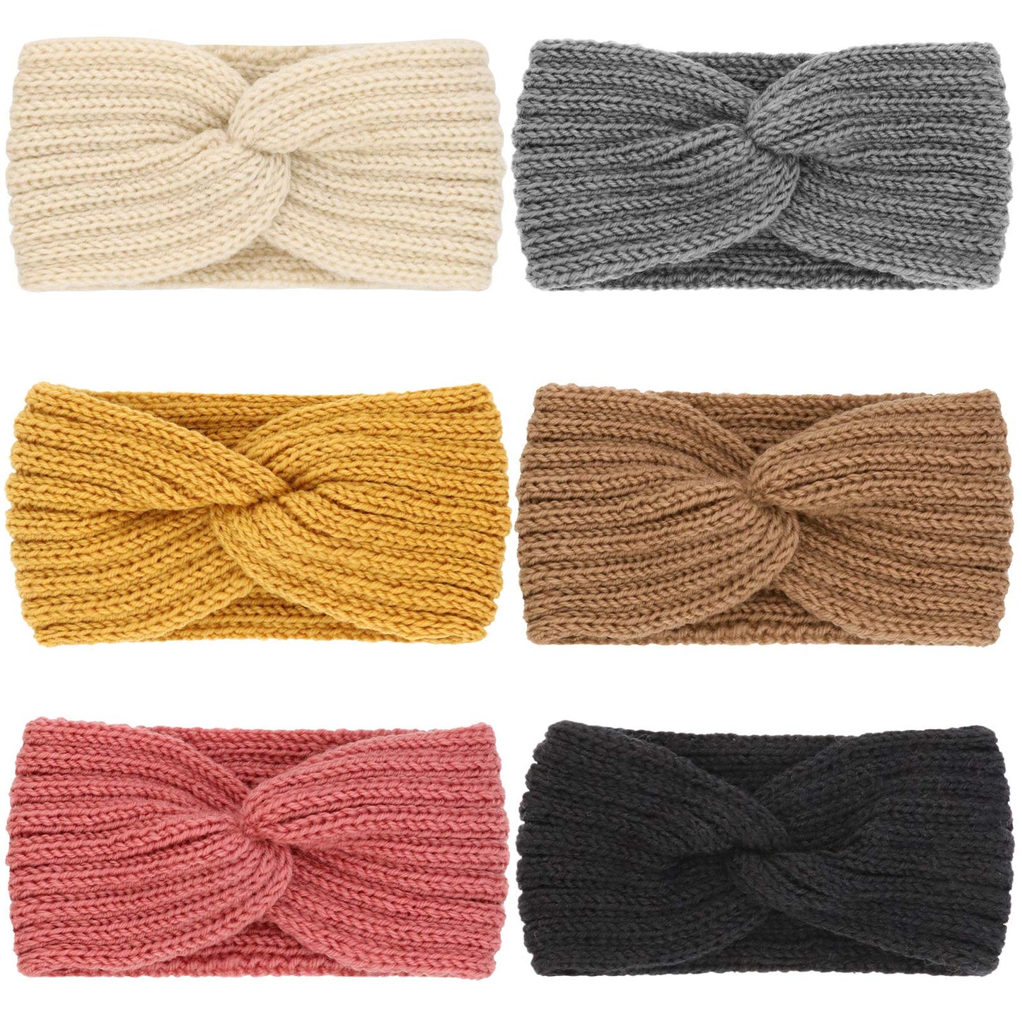 DRESHOW Crochet Ear Warmer Headband Soft Knit Turban Stretch Headbands Warmer for Women Winter 6 Pack