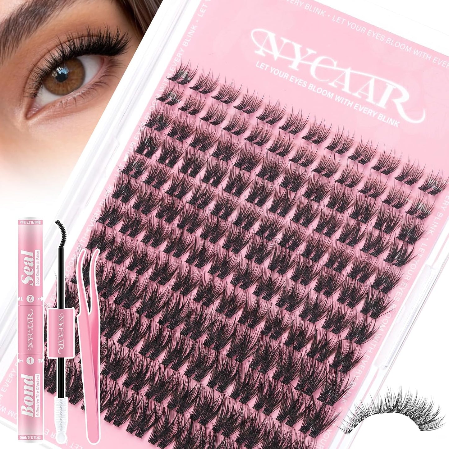 Natural Eyelash Clusters - 144pcs Wispy Lash Extensions | C Curl, Invisible Band, 8-16mm for Beginners