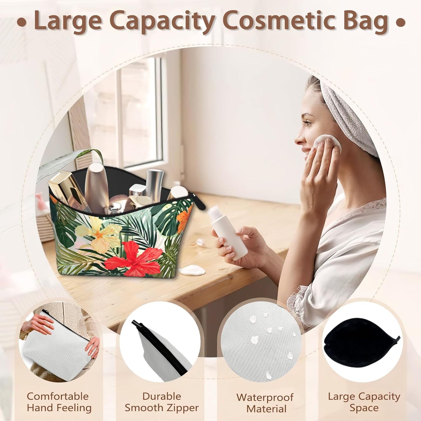 Hibiscus Flowers Travel Makeup Bag - Waterproof Cosmetic Organizer | Mini Portable Pouch for Women, Ideal for Travel & Gifts