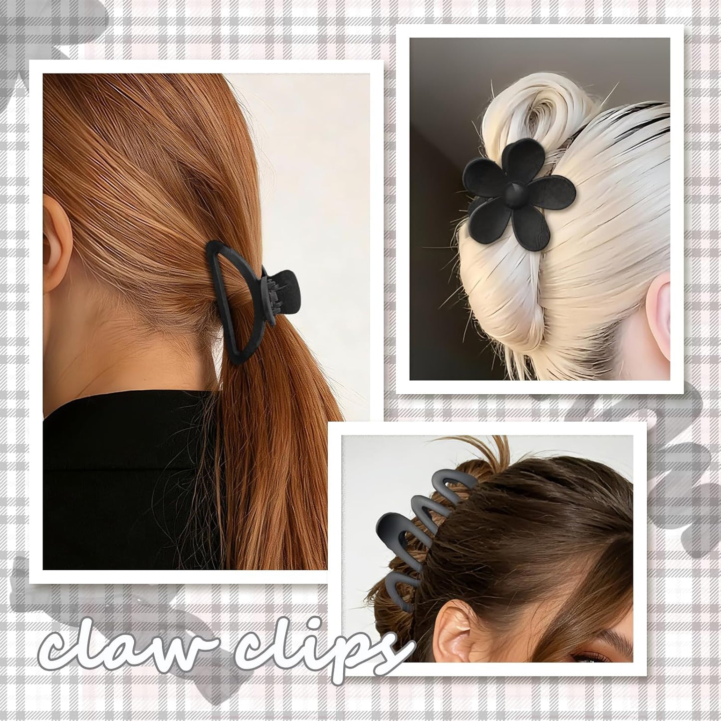 Claw Clips for Women - 12 Pcs Non-Slip Large Jaw Hair Clips | Multi-Shape Black Accessories for Thick & Curly Hair