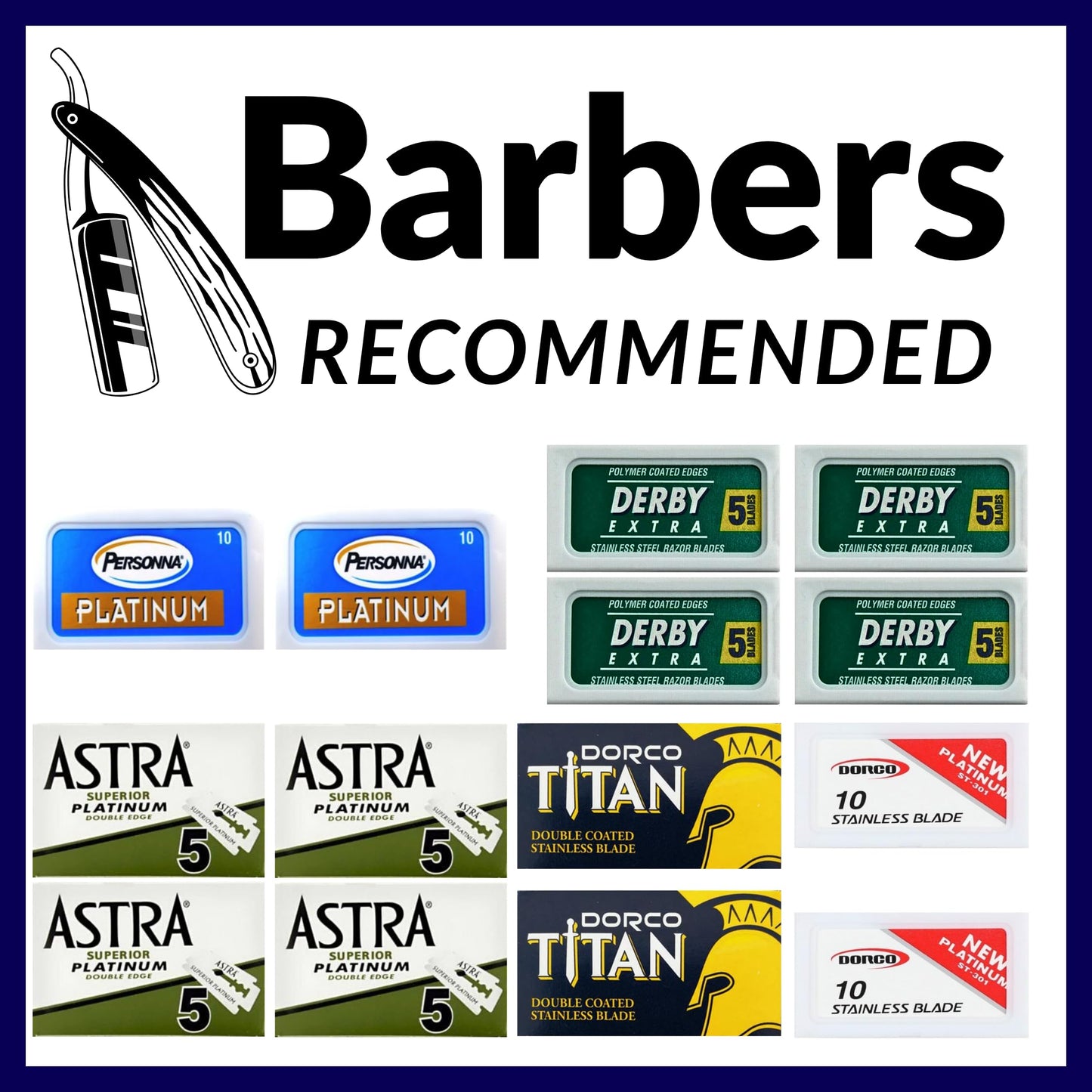 ABS American Beauty Supply Double Edge Safety Razor Blades Sampler Pack for Men-Includes 4 Top Global Brands: Personna Dorco Astra Derby-Comfortable Shaving –Fits All Double Edge Safety Razors (100)