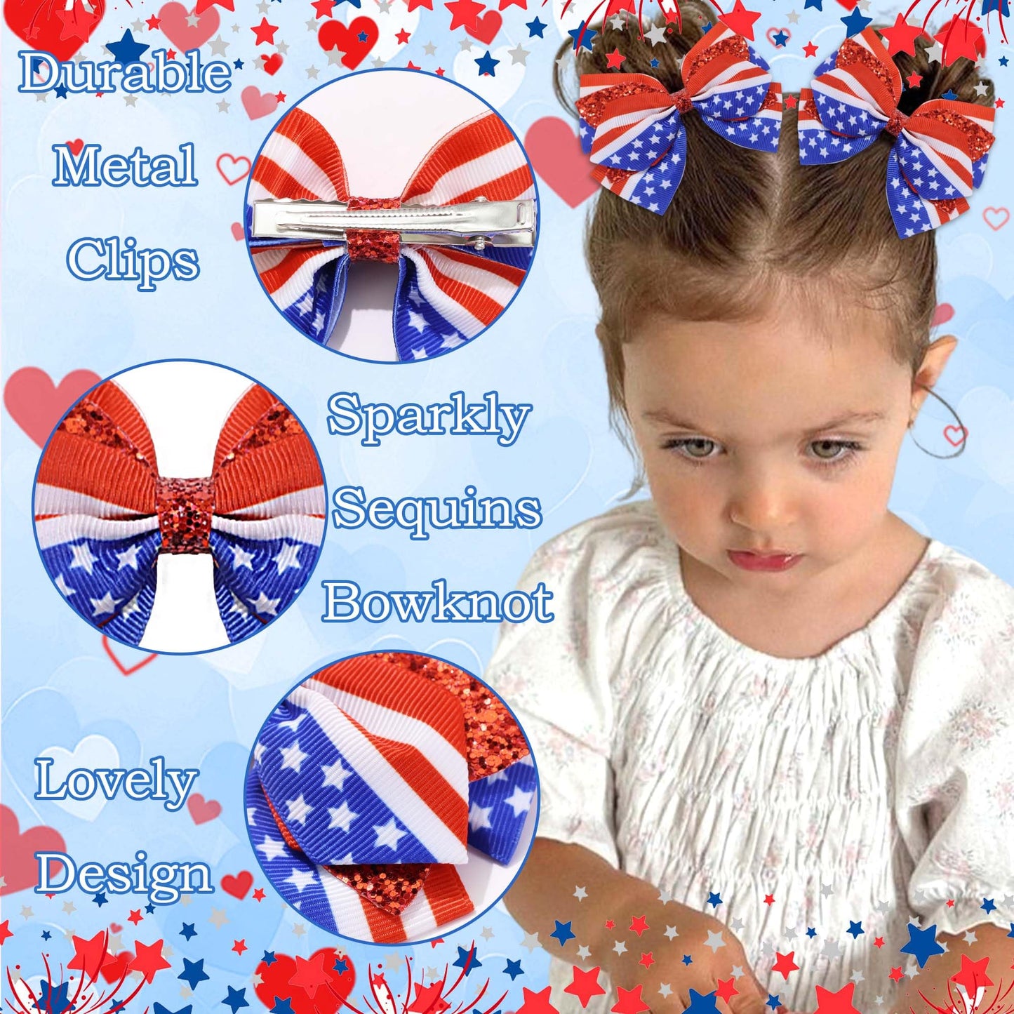 STGDAK Fourth of July Hair Bow Clips Patriotic Hair Clips Independence Day Bowknot Barrette Red White Blue Barrette 4th of July Boutique Bow Toddler Girls Women
