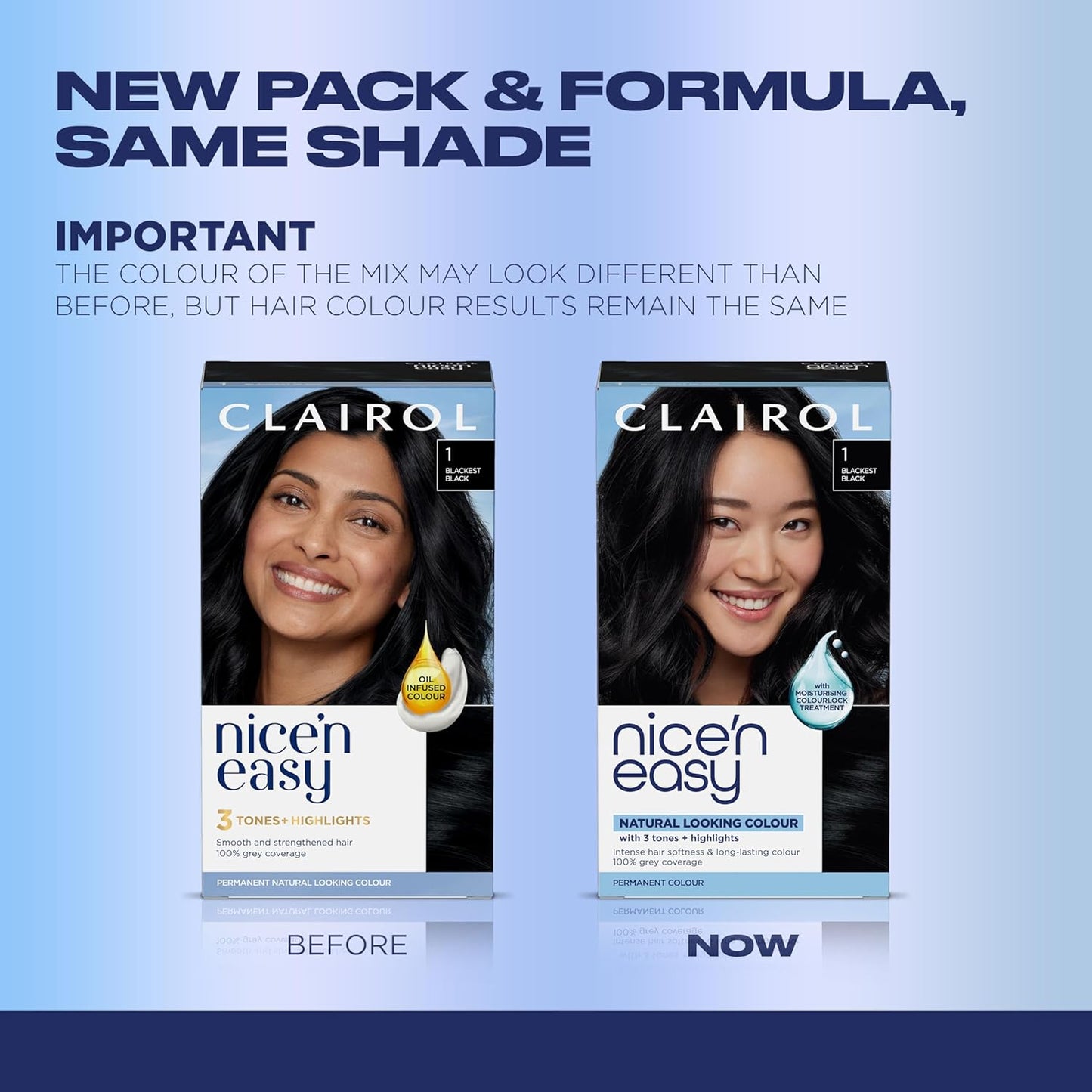 Clairol Nice'n Easy Permanent Hair Dye - Blackest Black | 100% Gray Coverage & Long-Lasting Shine | Single Pack