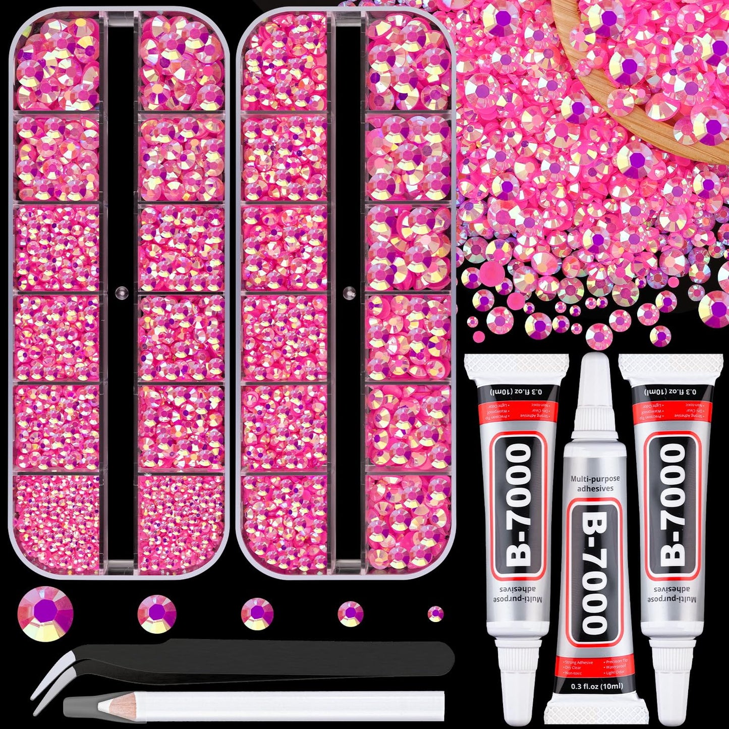 Resin Rhinestones - 32000 Pcs Flatback Gems for Bedazzling | Silver Clear Crystal Kit with 3 Pcs B7000 Glue for Nail Art & Crafts