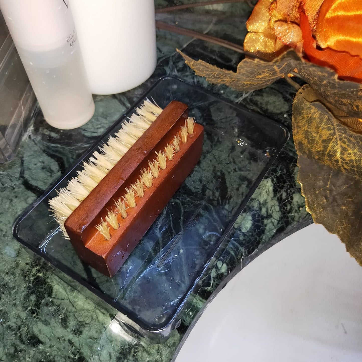 Wooden Nail Brush Cleaner - Two-Sided Rosewood with 100% Boar Bristles | Manicure & Pedicure Tool for All Ages