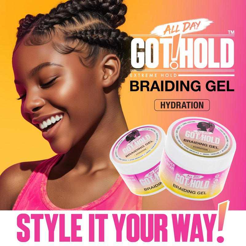 ALL DAY GOT HOLD Braiding Gel for Braids, Twists & Protective Styles (Hydration) – Strong Hold with Aloe & Rose Water – Non-Flaking Styling Gel for Natural Hair – 10 Fl Oz