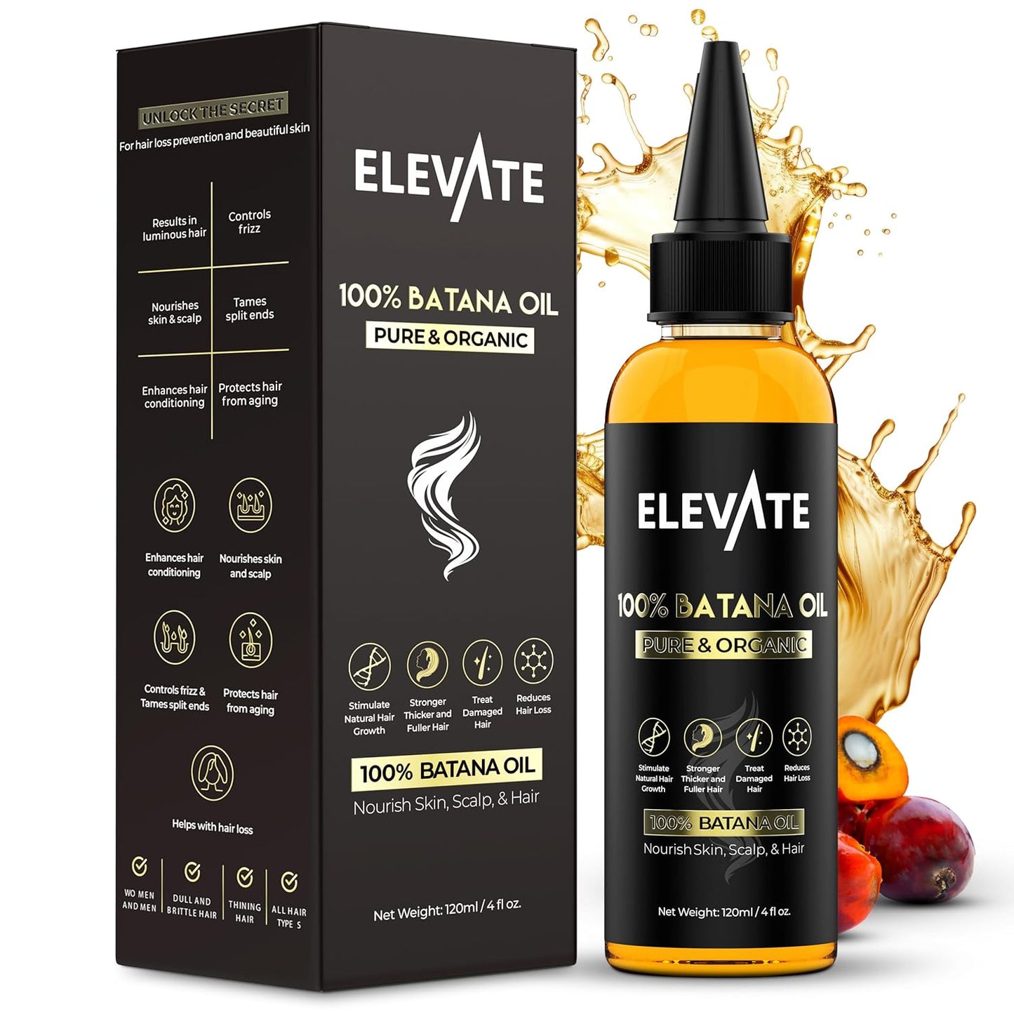 Elevate Batana Oil for Hair Growth - 100% Pure Organic Serum for Thickness & Scalp Care | 4 Fl Oz