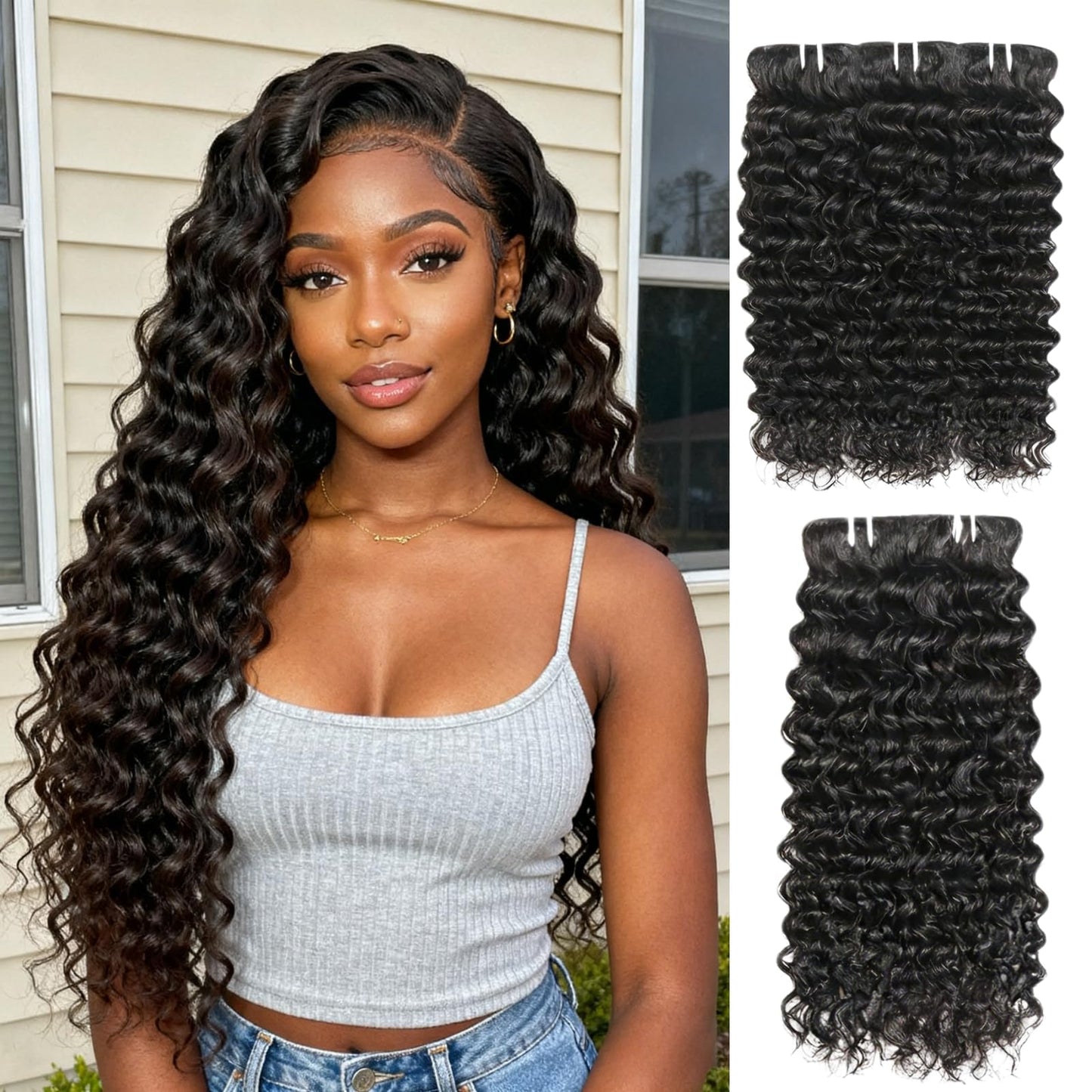 Deep Wave Bundles Human Hair 16 16 16 18 18 Inch 100% Unprocessed Brazilian Virgin Hair 5 Bundles Extensions for Black Women Natural Color