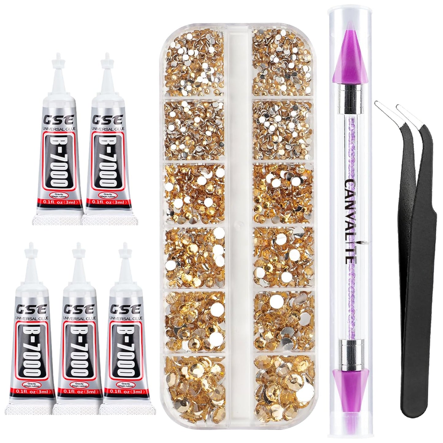 Canvalite 35000Pcs Multicolor Flatback Rhinestones - 3mm Bedazzling Kit with Glue & Tools for Crafting