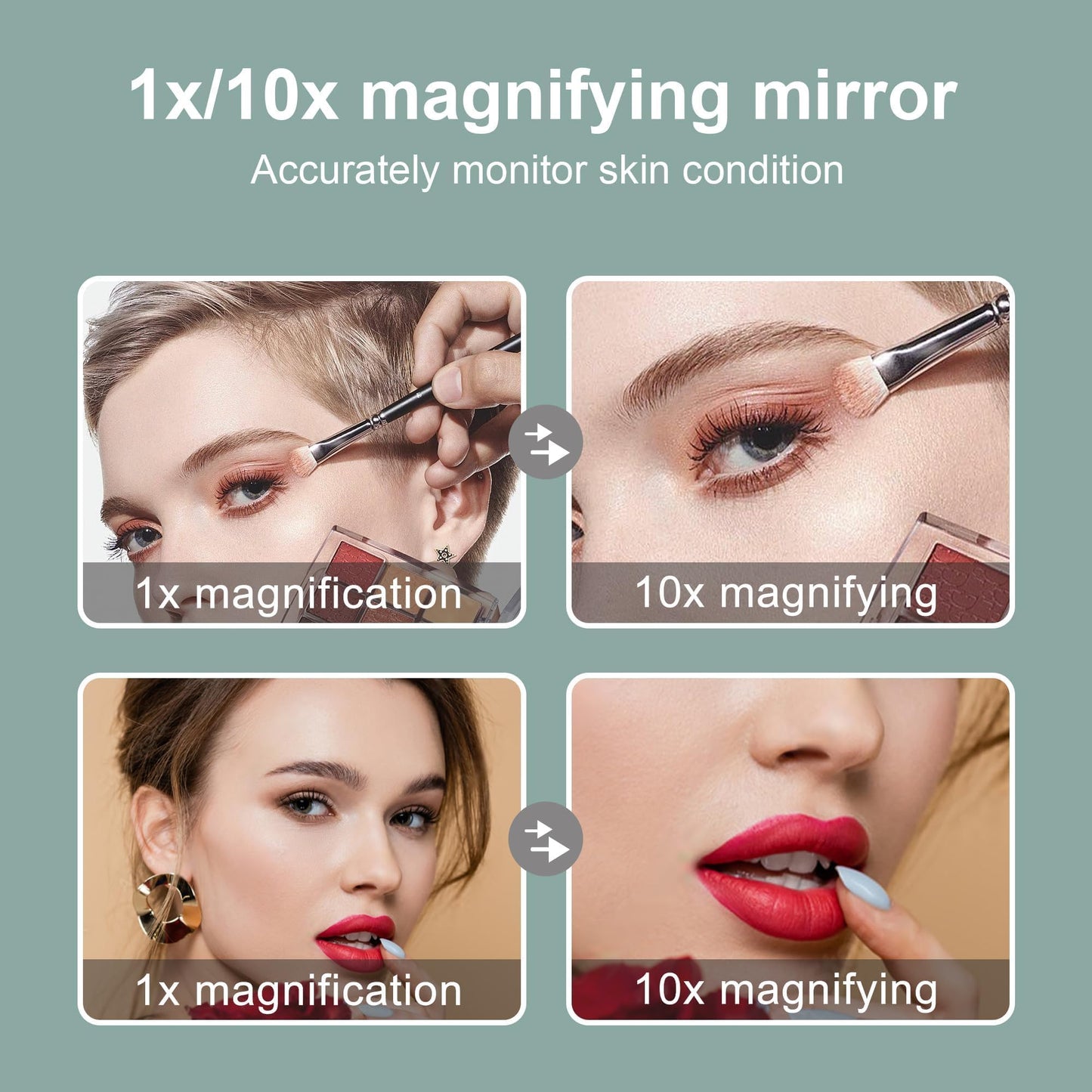 TUSHENGTU 6.5" Clip-On Magnifying Vanity Mirror - 5X Magnification, USB Rechargeable, Lighted, Travel-Friendly (White)