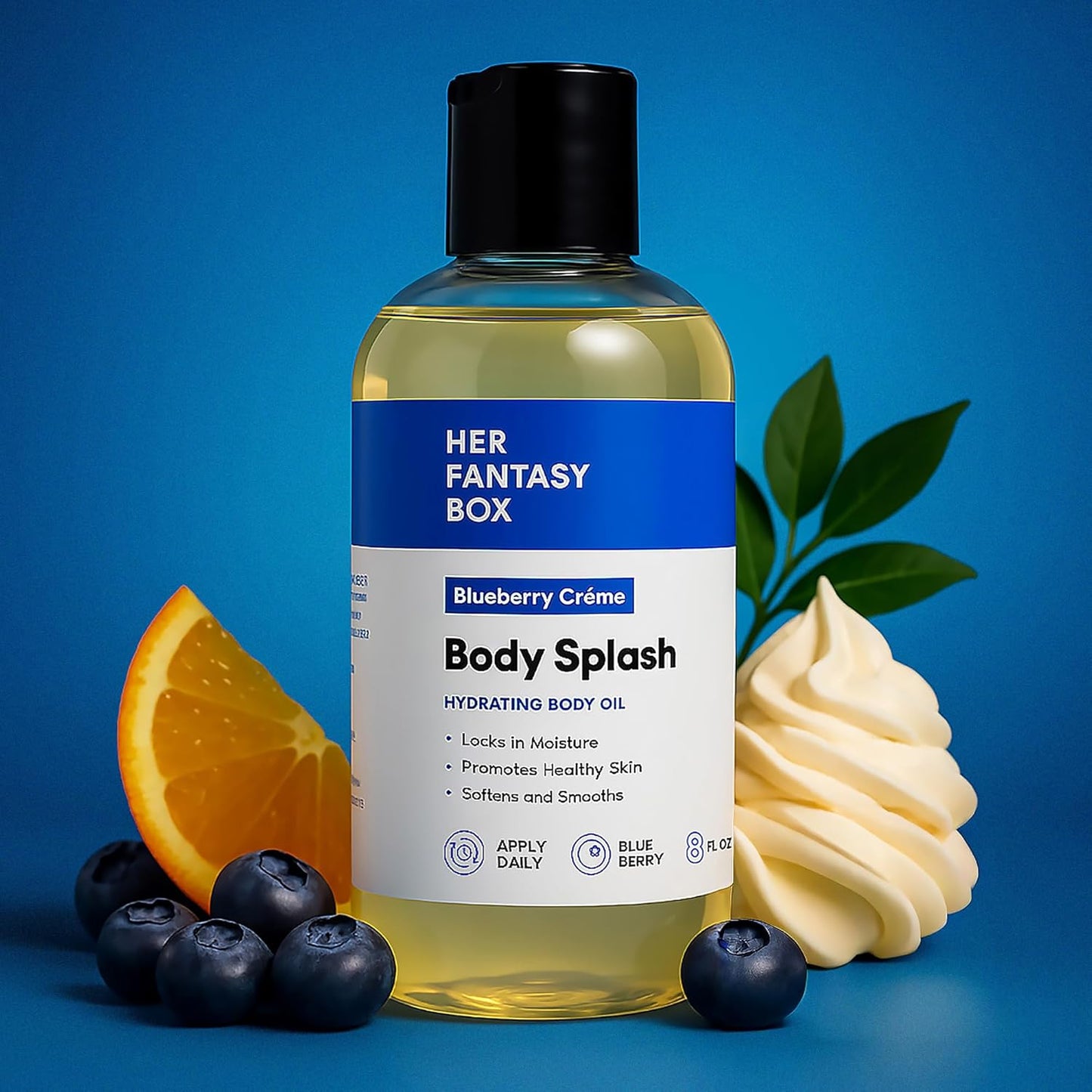 Body Splash Blueberry Crème Fragrance Oil - Fruity Vanilla & Citrus Scent, Lightweight Hydrating Vegan Oil
