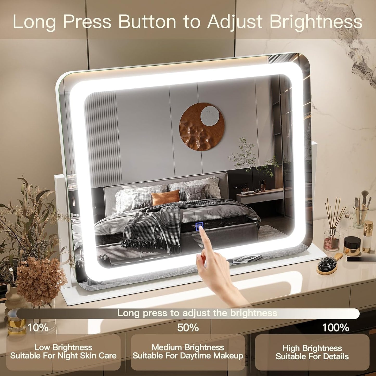 FENNIO Vanity Mirror with Lights - 22''x17'' Dimmable Makeup Mirror with Touch Screen & 3-Color Lighting
