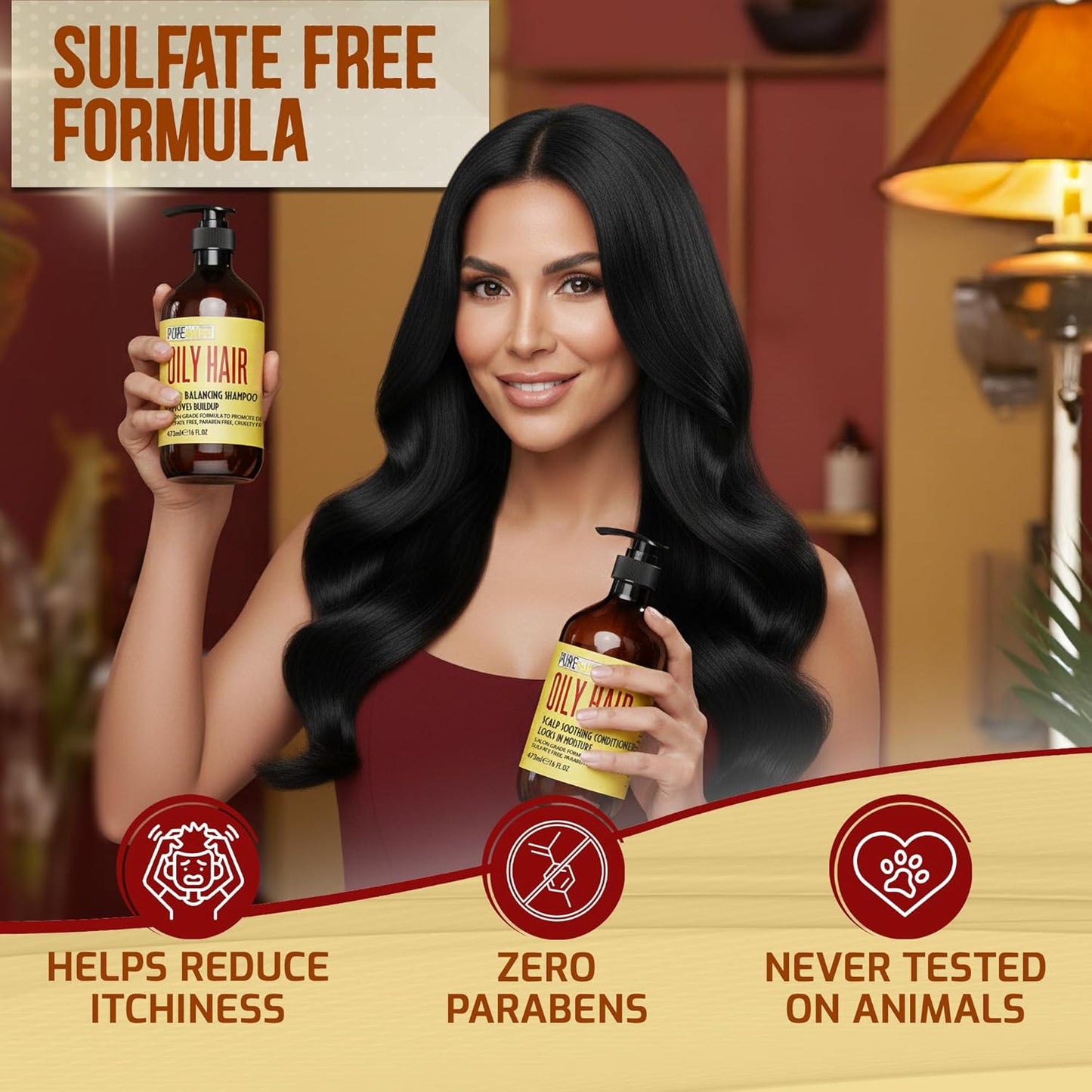 Oily Hair Shampoo and Conditioner Set - Sulfate-Free Moisturizing Formula for Flaky Scalps | 16 Fl Oz (Set of 2)